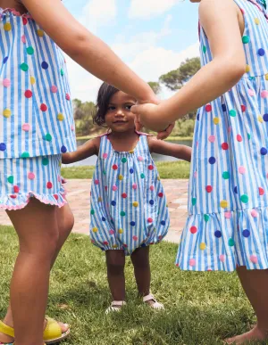 Girls Bubble Romper-Rainbow Spot Stripe