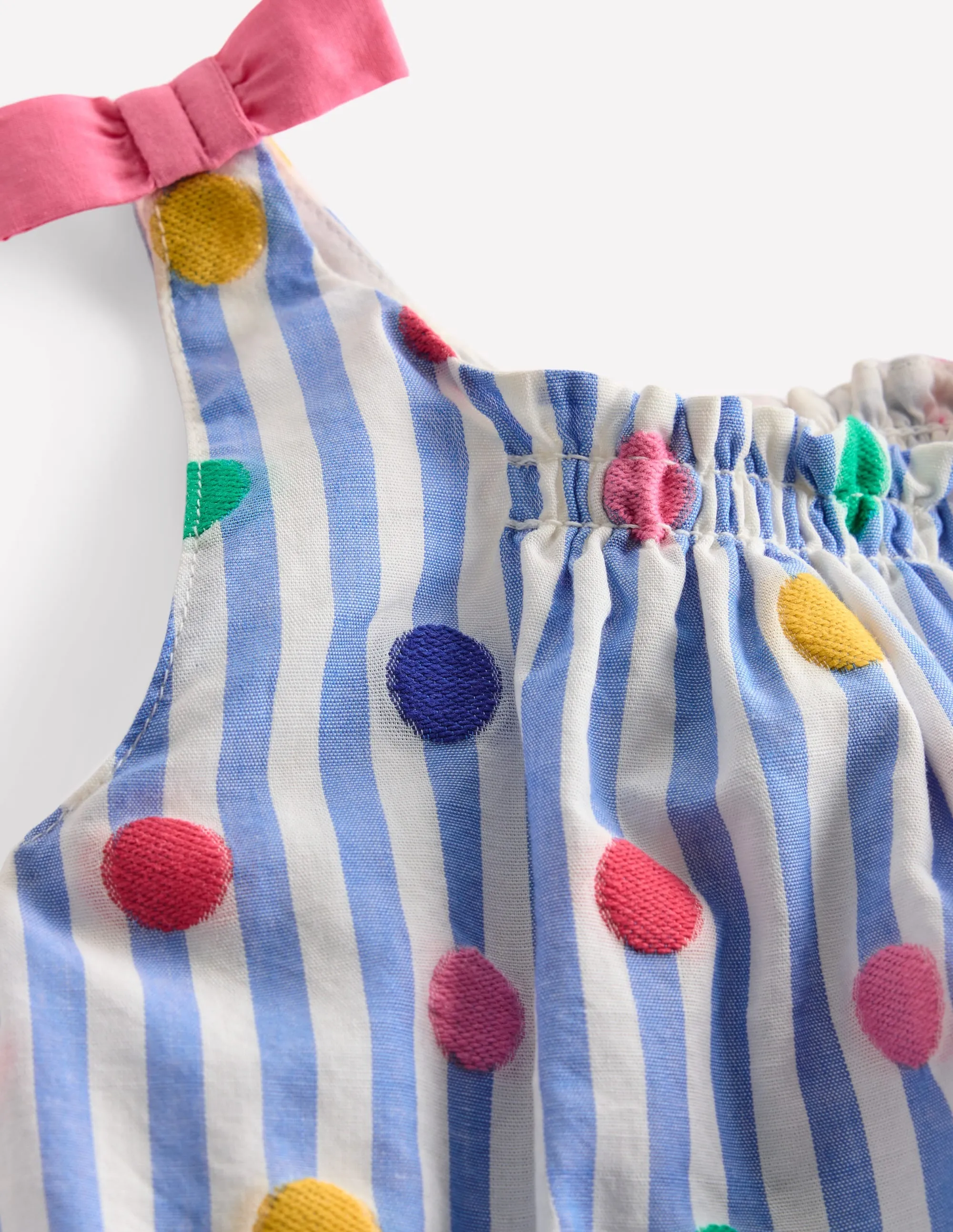 Girls Bubble Romper-Rainbow Spot Stripe