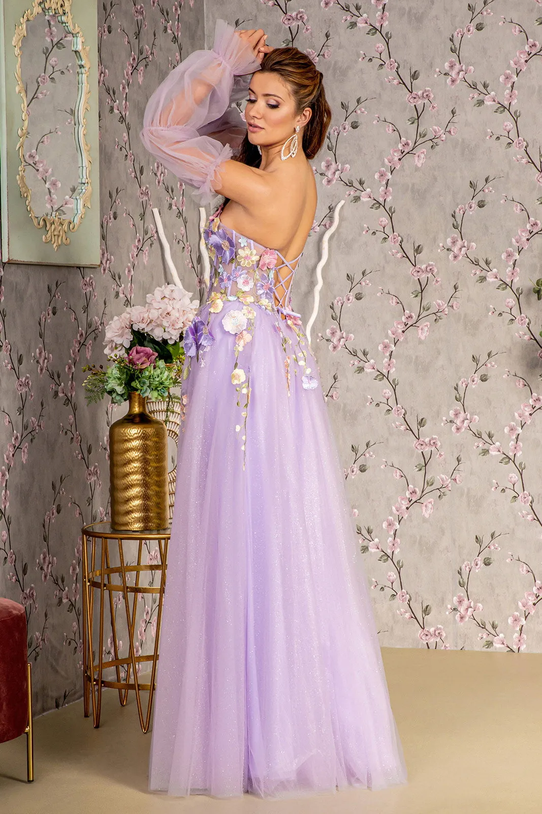 Glitter Detachable Sleeves Formal Long Prom Dress