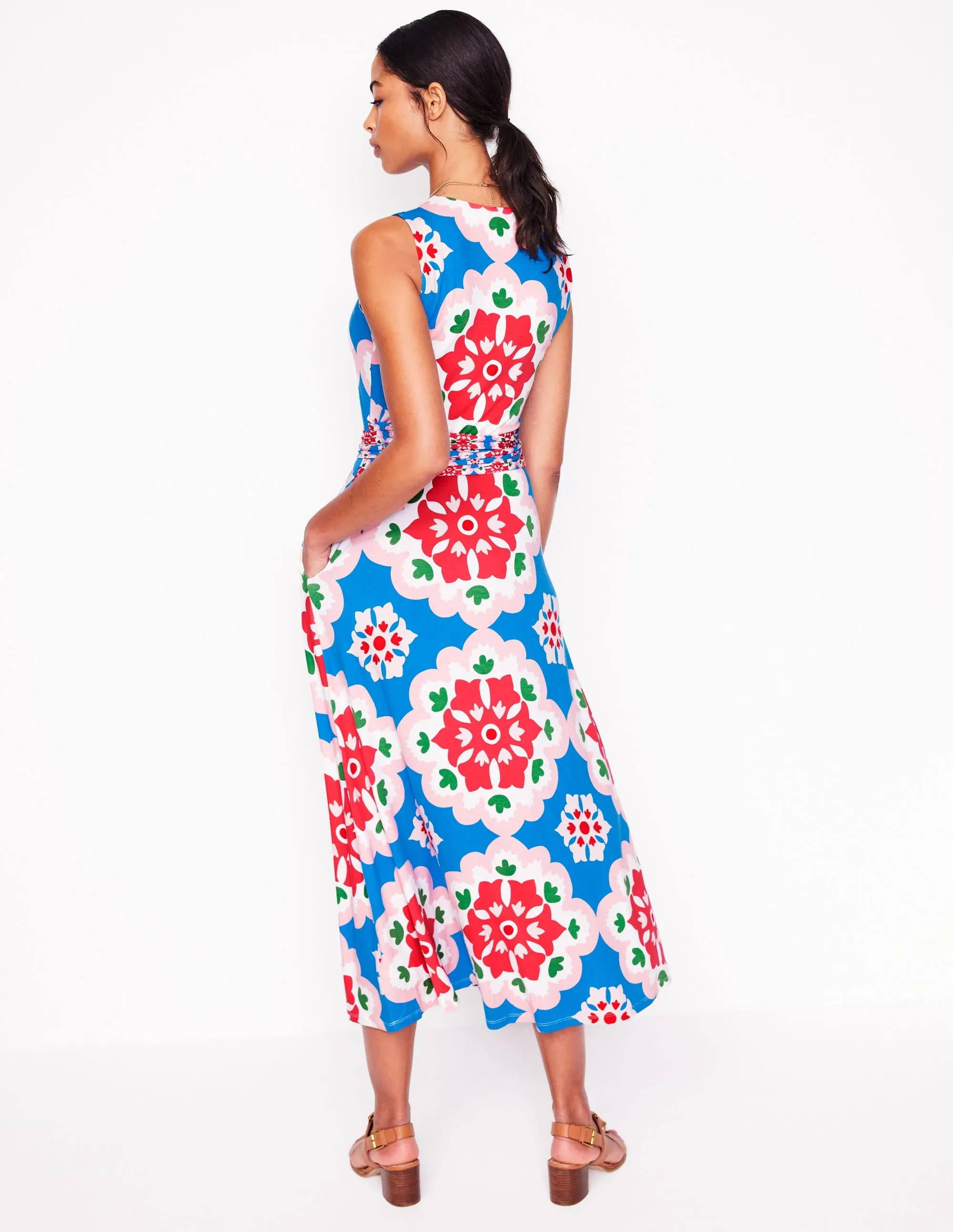 Grown On Tie Trapeze Dress-Cerulean Blue. Bloom Geo
