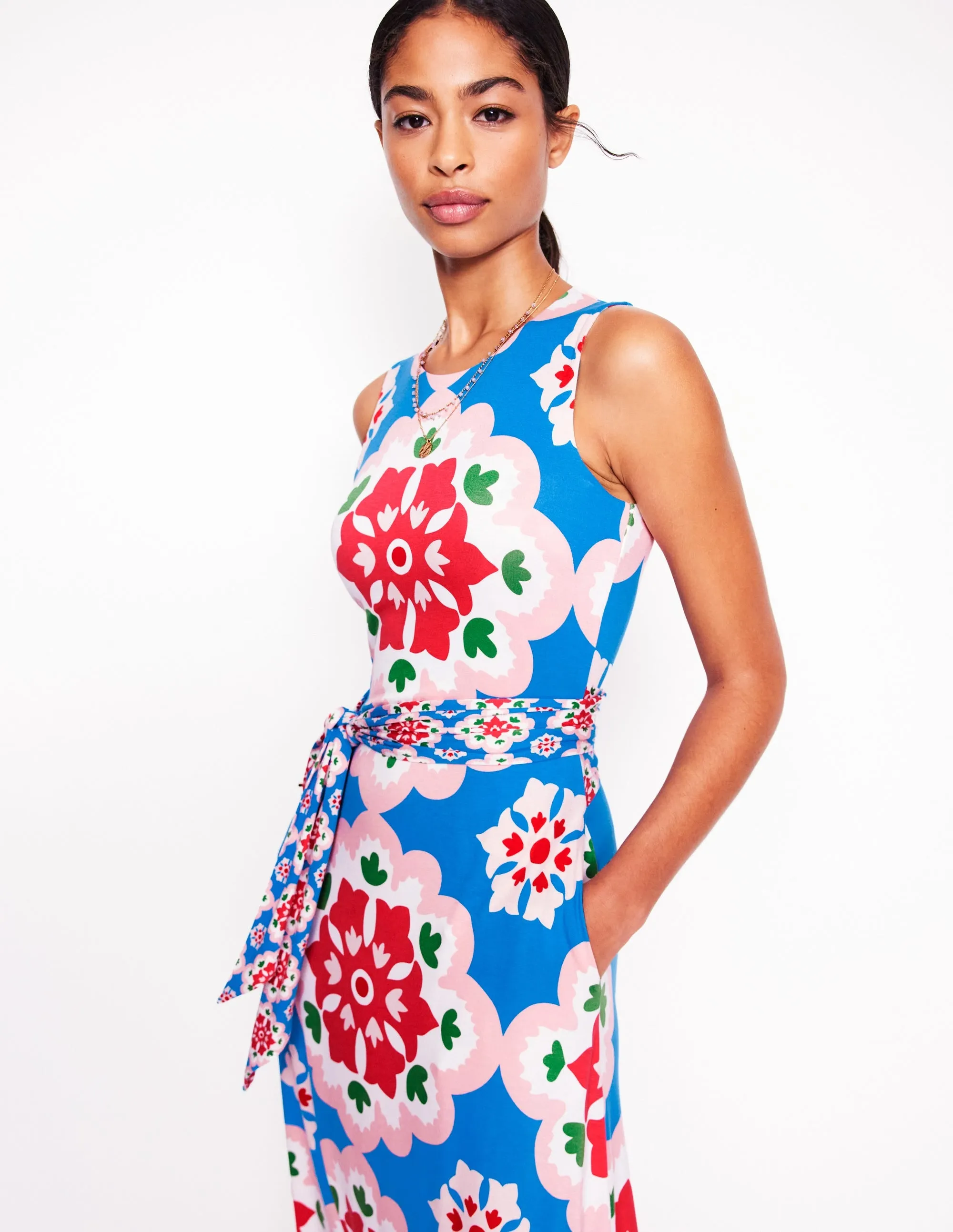 Grown On Tie Trapeze Dress-Cerulean Blue. Bloom Geo
