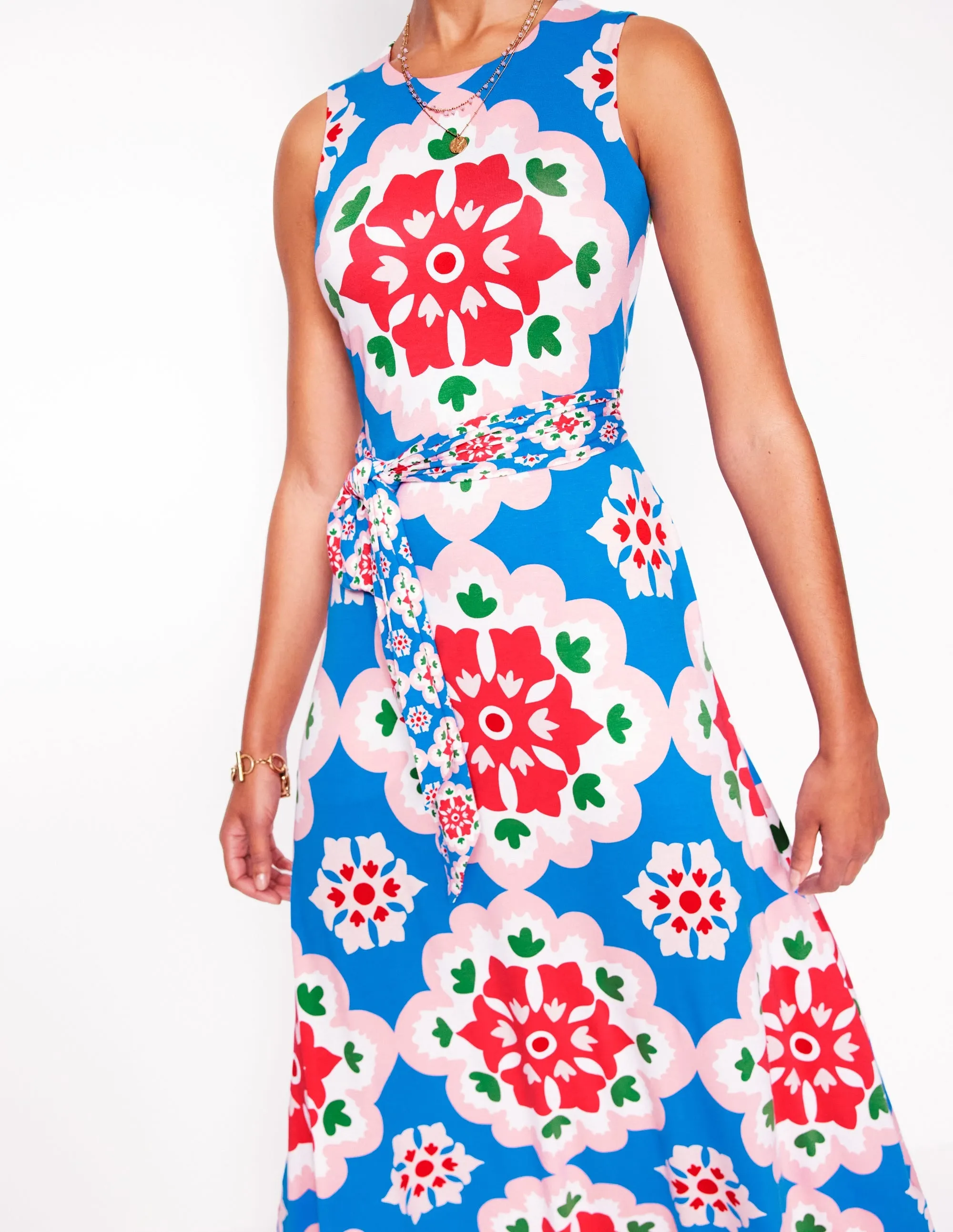Grown On Tie Trapeze Dress-Cerulean Blue. Bloom Geo