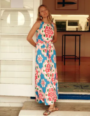 Grown On Tie Trapeze Dress-Cerulean Blue. Bloom Geo