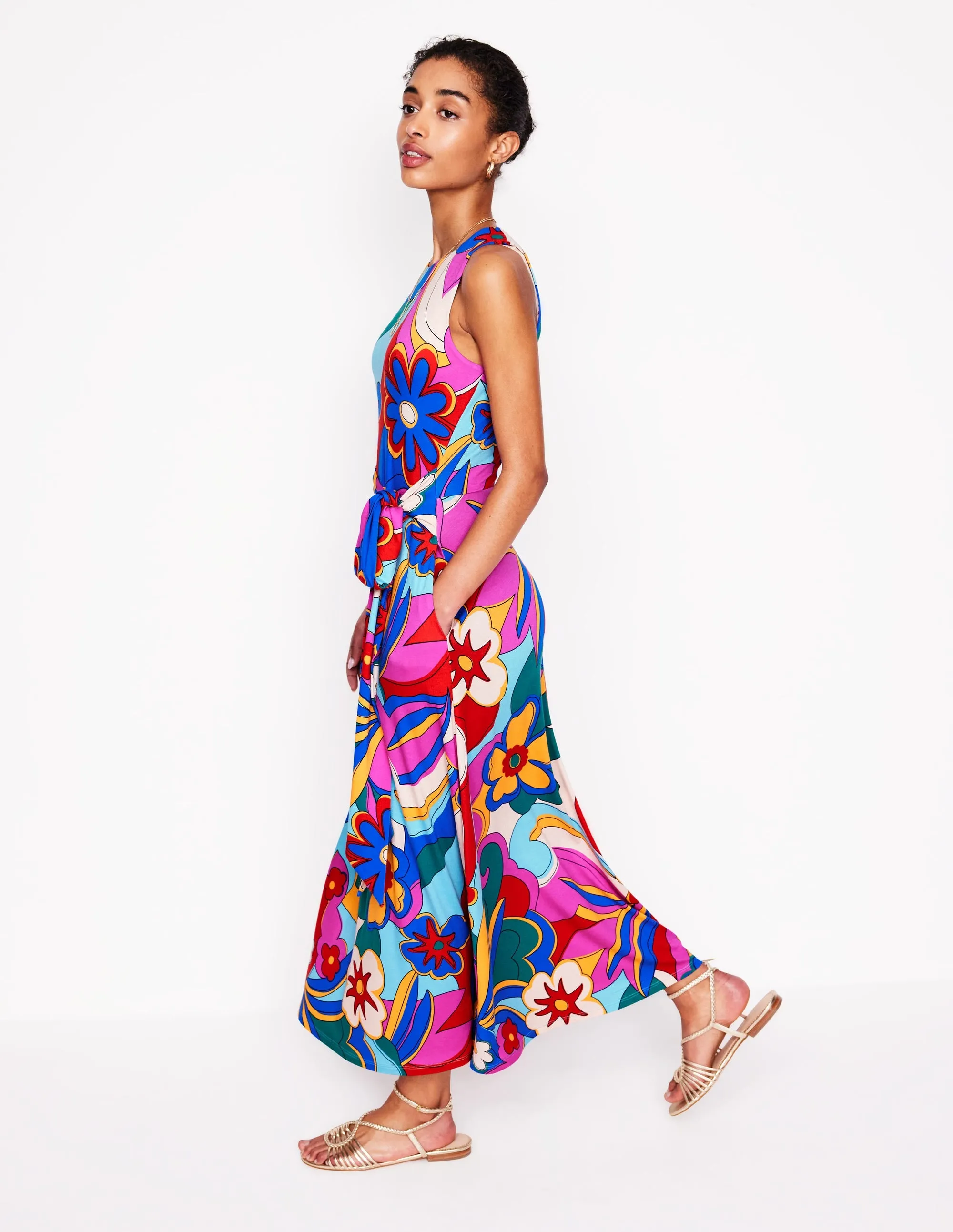 Grown On Tie Trapeze Dress-Multi. Blossomy Pop