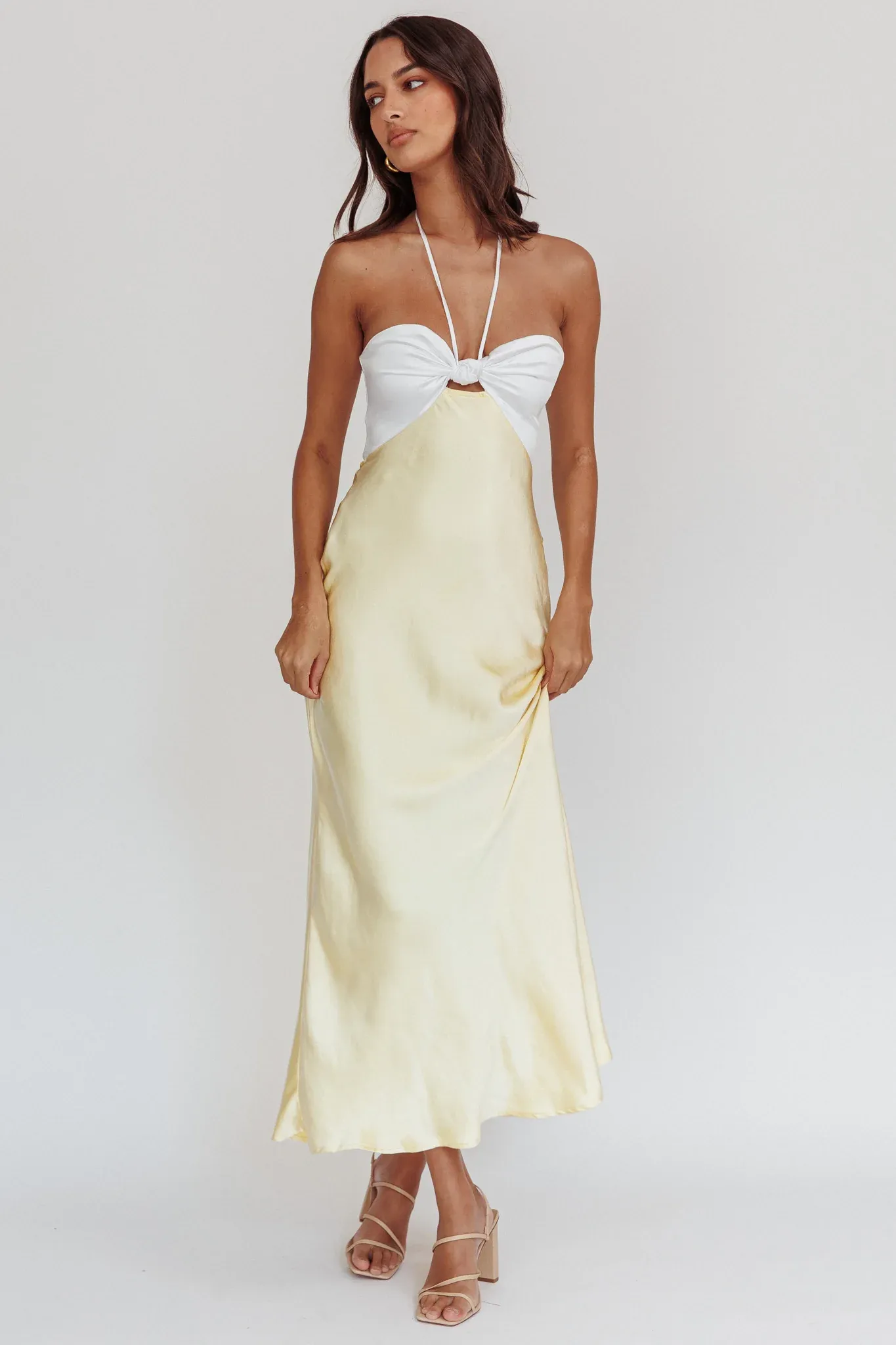 Hassie Knot Bust Halter Midi Dress Yellow