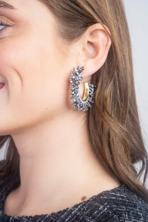 Hematite 40mm Metal and Beads Hoop Earring