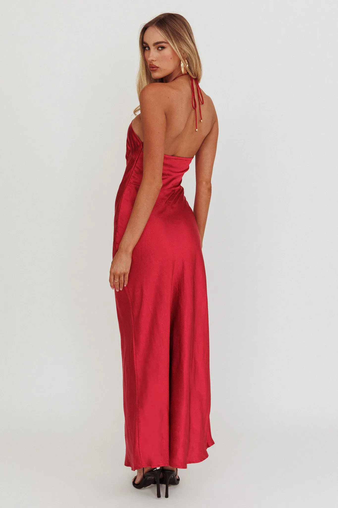 High Roller Flower Decoration Halter Dress Wine