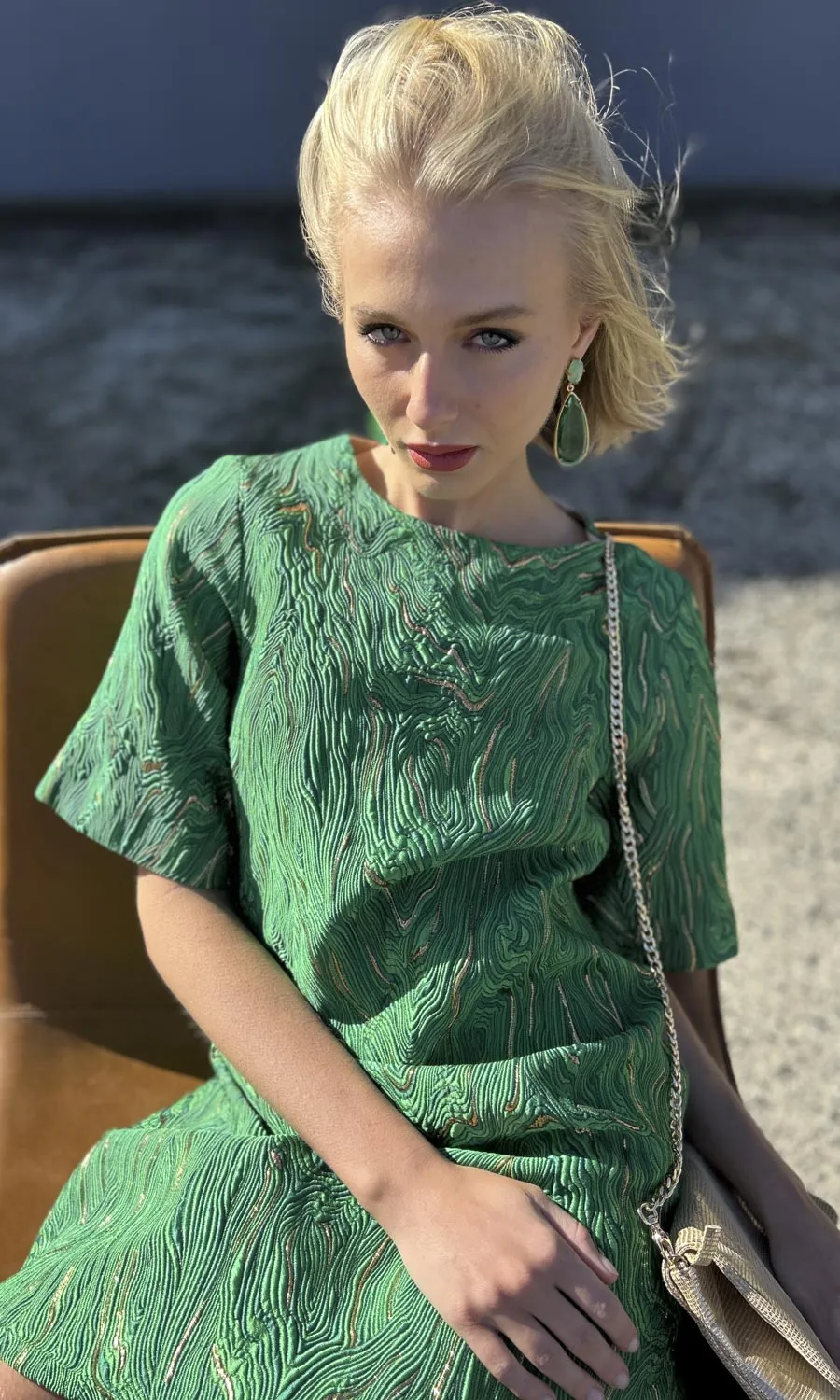 hoss  Brocade Phillipa Dress - Green/Gold Silk brocade