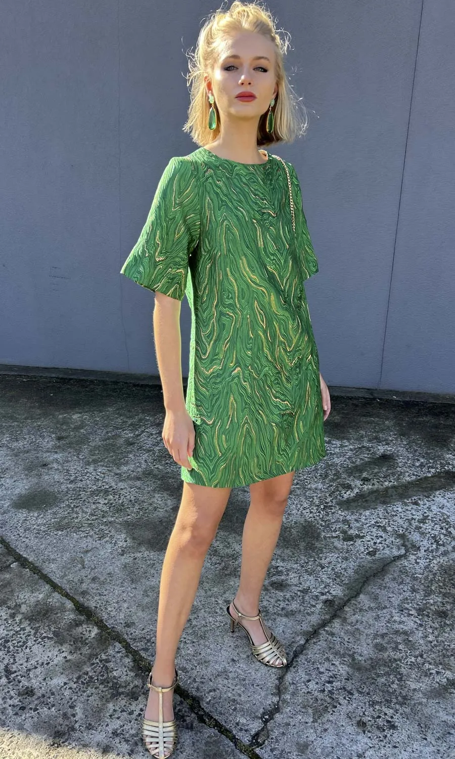 hoss  Brocade Phillipa Dress - Green/Gold Silk brocade