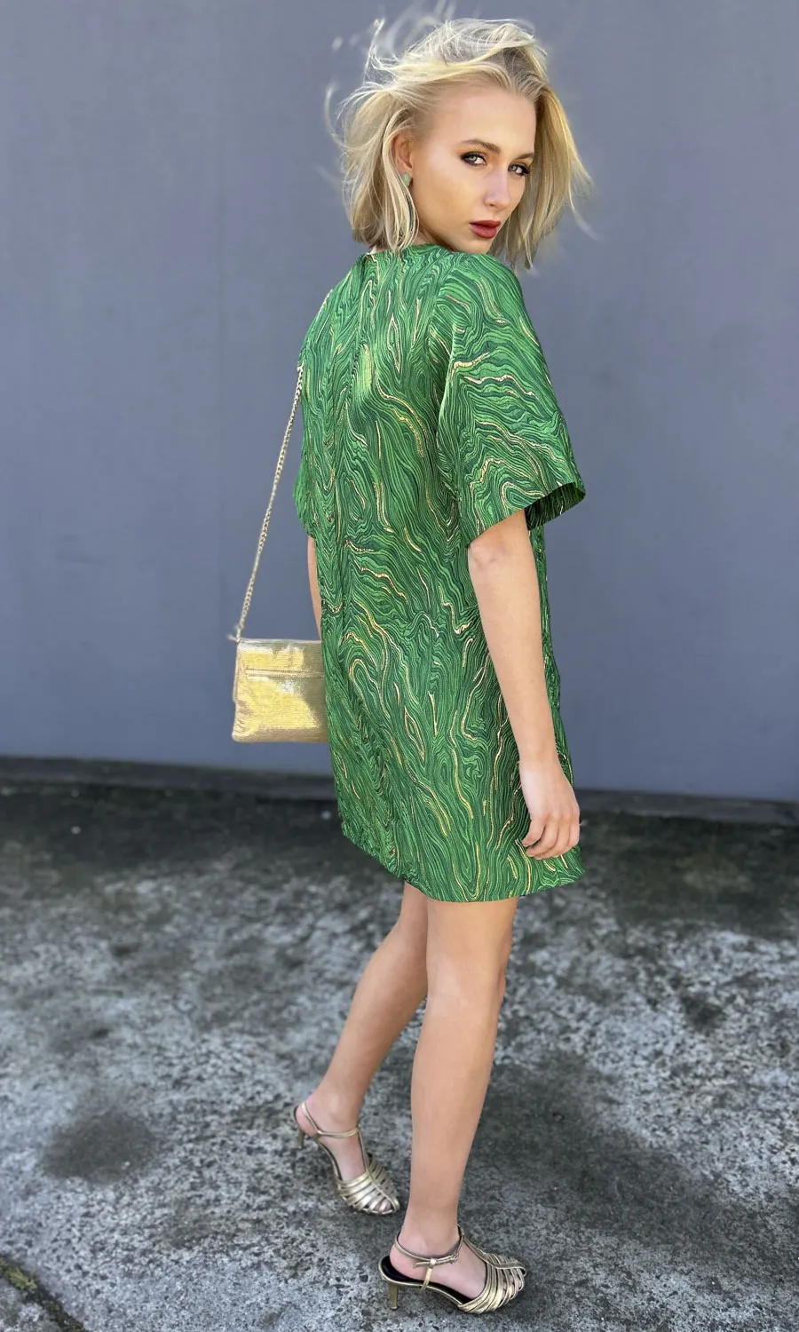 hoss  Brocade Phillipa Dress - Green/Gold Silk brocade