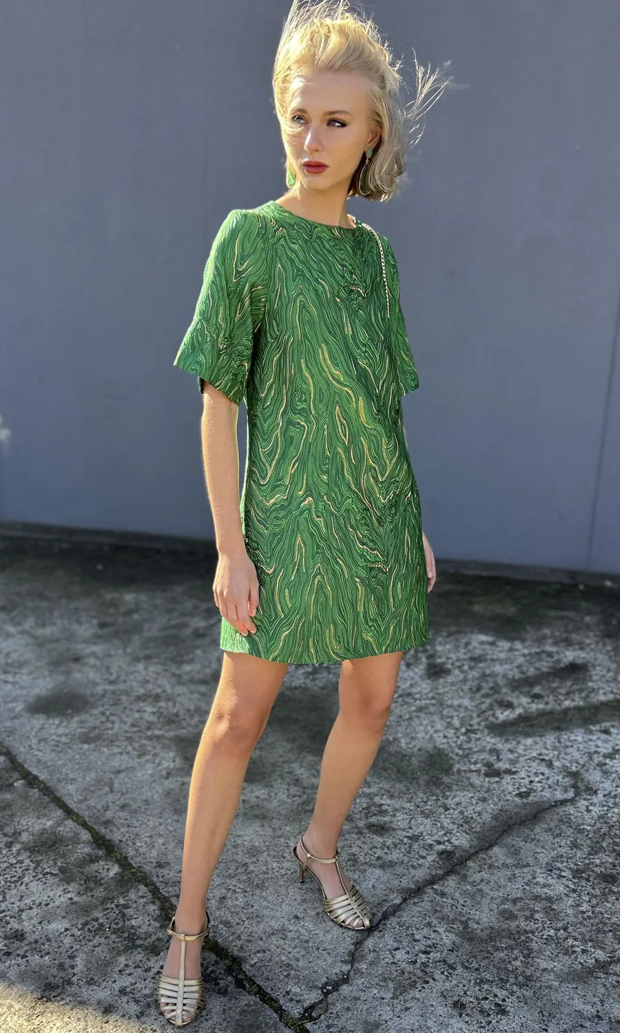 hoss  Brocade Phillipa Dress - Green/Gold Silk brocade