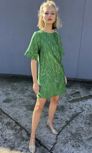 hoss  Brocade Phillipa Dress - Green/Gold Silk brocade