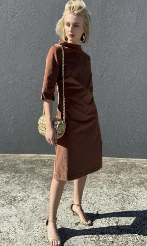 hoss Muse Dress - Dark Camel Velvet Cord