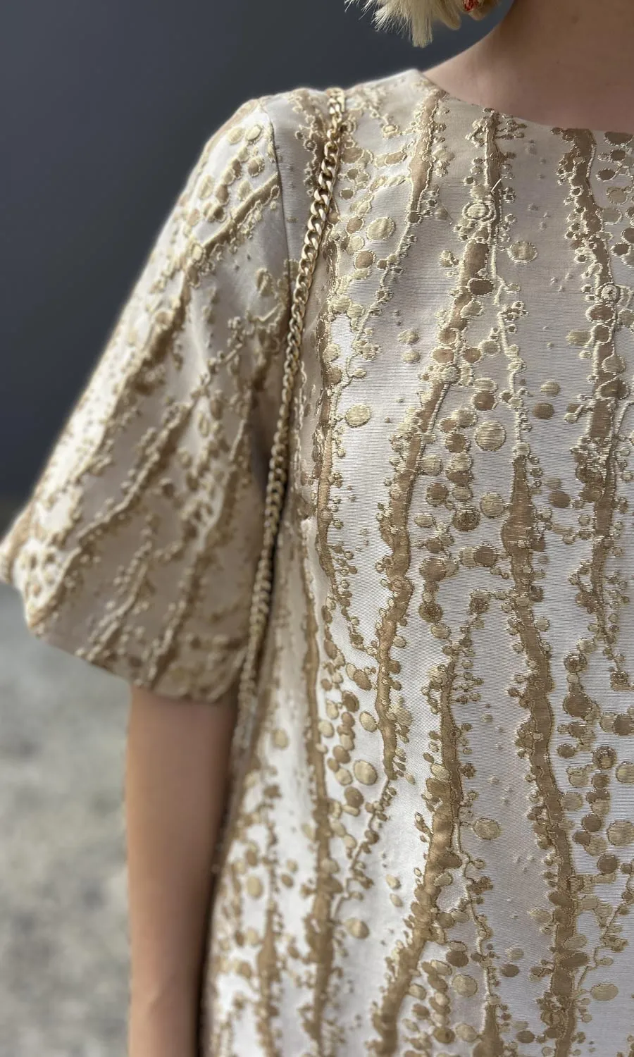 hoss Phillipa Dress - Gold Wheat Silk brocade