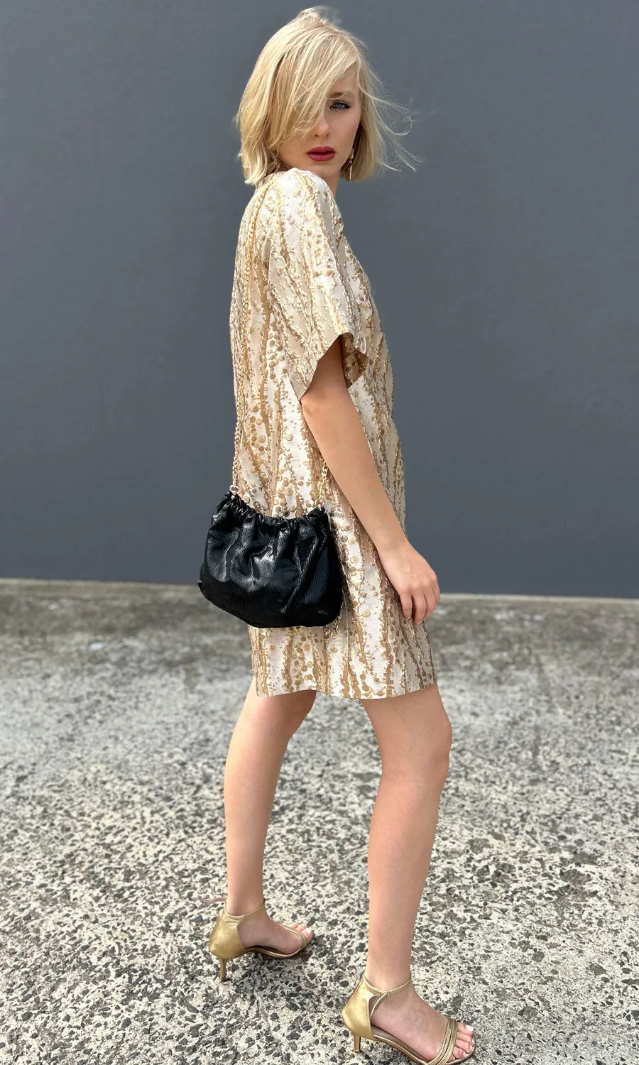 hoss Phillipa Dress - Gold Wheat Silk brocade