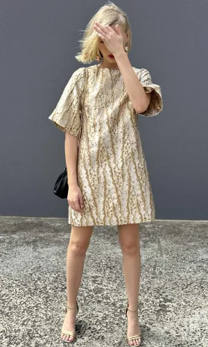 hoss Phillipa Dress - Gold Wheat Silk brocade