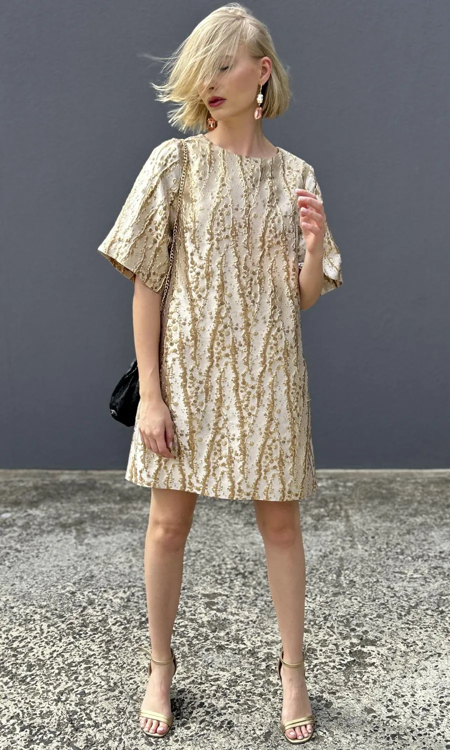 hoss Phillipa Dress - Gold Wheat Silk brocade