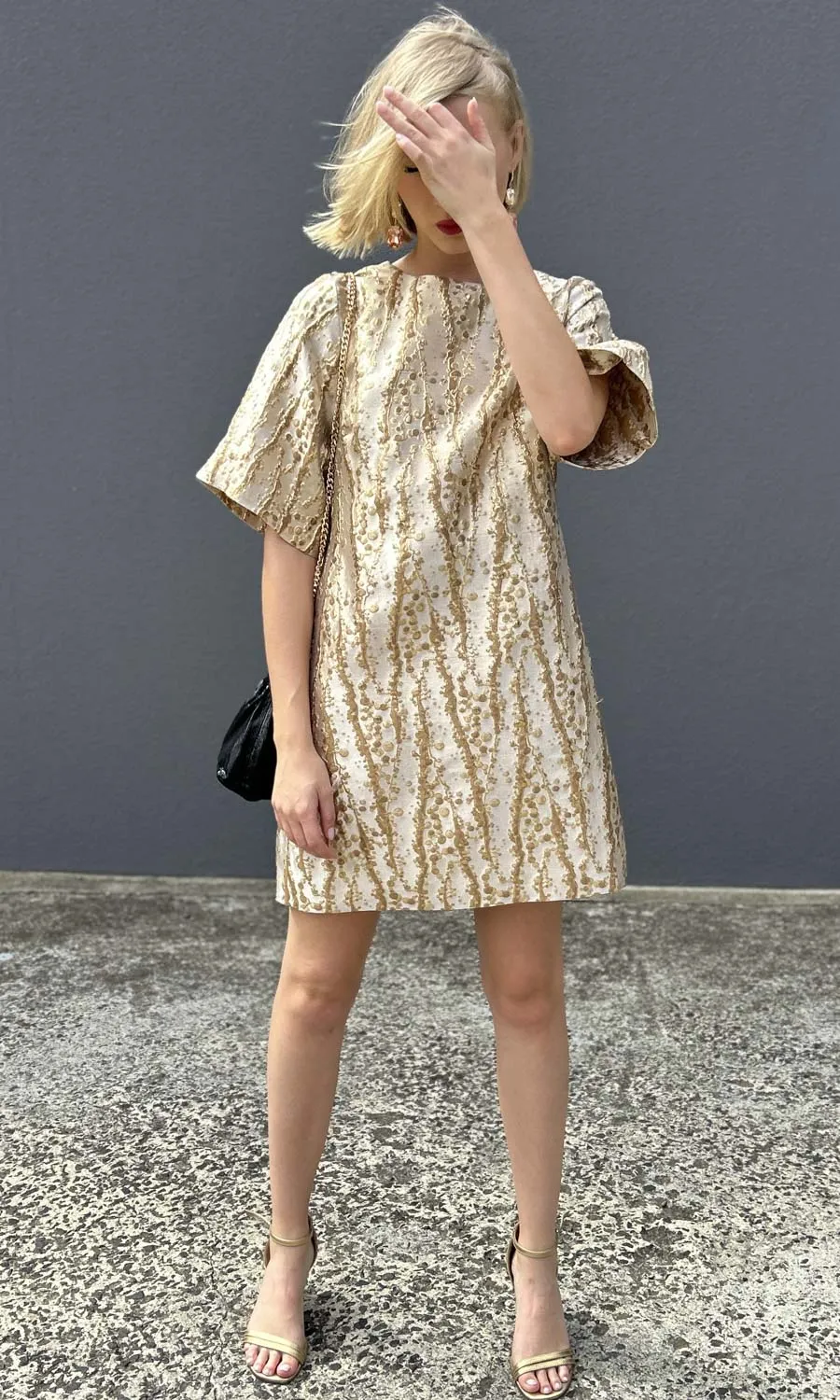 hoss Phillipa Dress - Gold Wheat Silk brocade