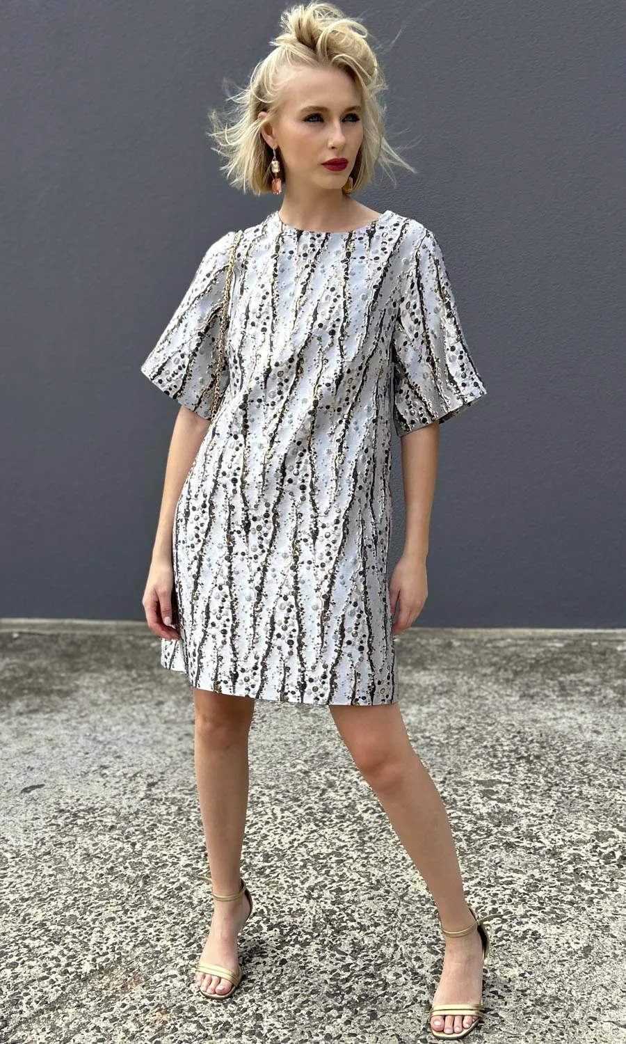 hoss Phillipa Dress - Gun Metal Silk brocade