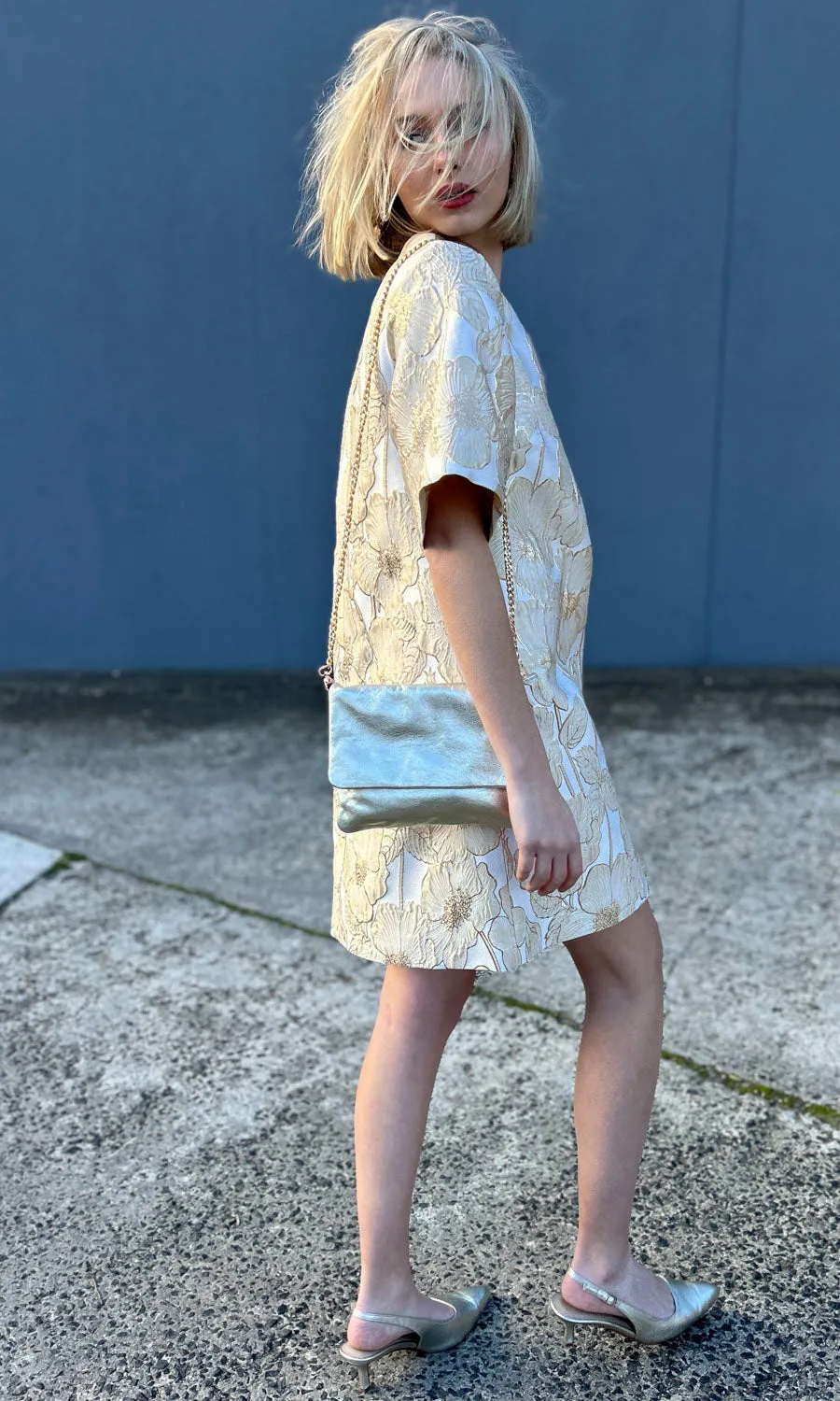 hoss Silk Gold Flower Brocade Phillipa Dress