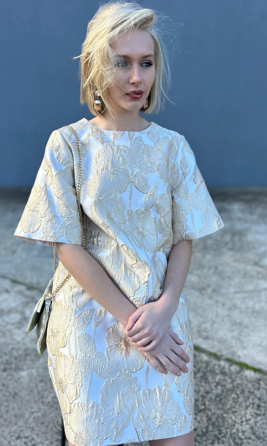 hoss Silk Gold Flower Brocade Phillipa Dress