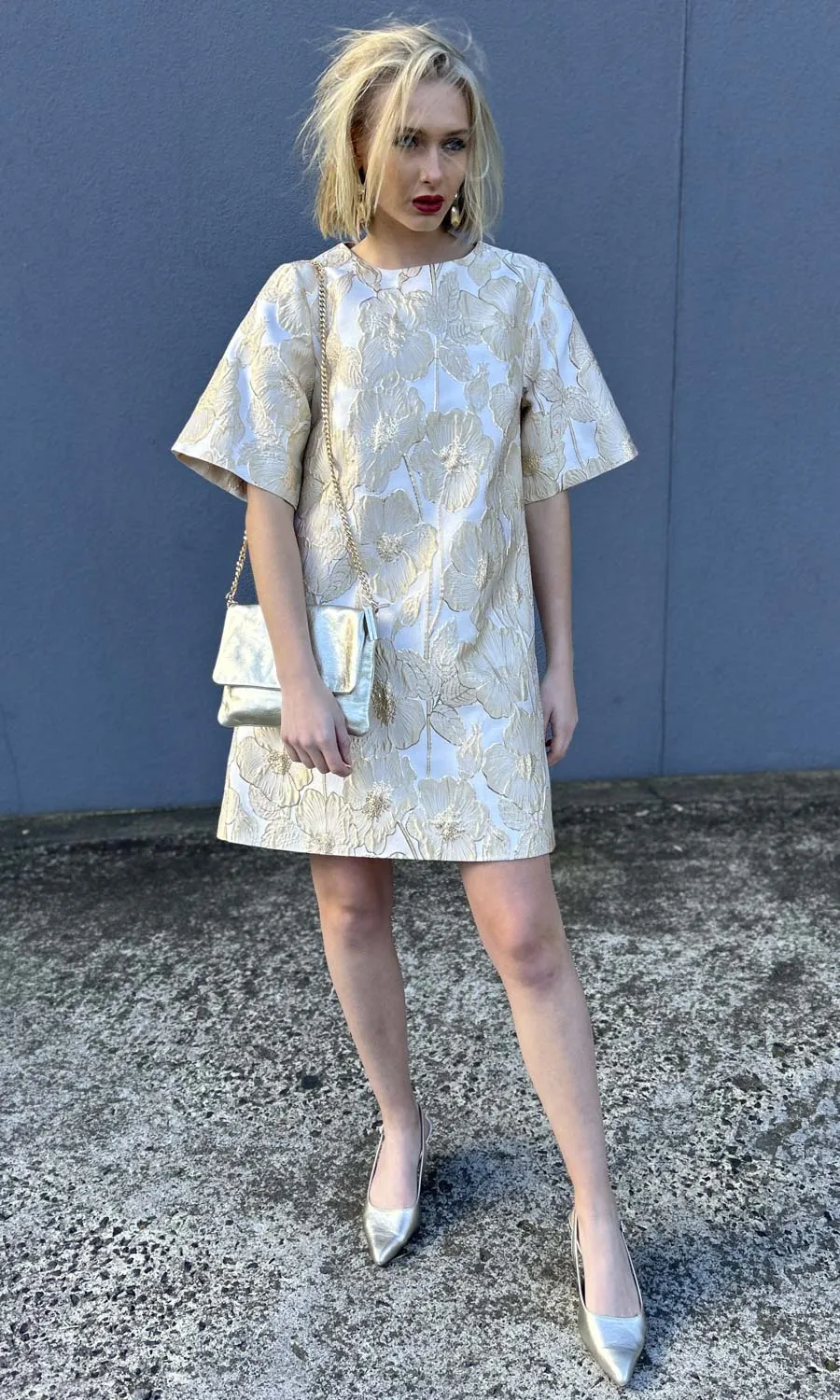 hoss Silk Gold Flower Brocade Phillipa Dress