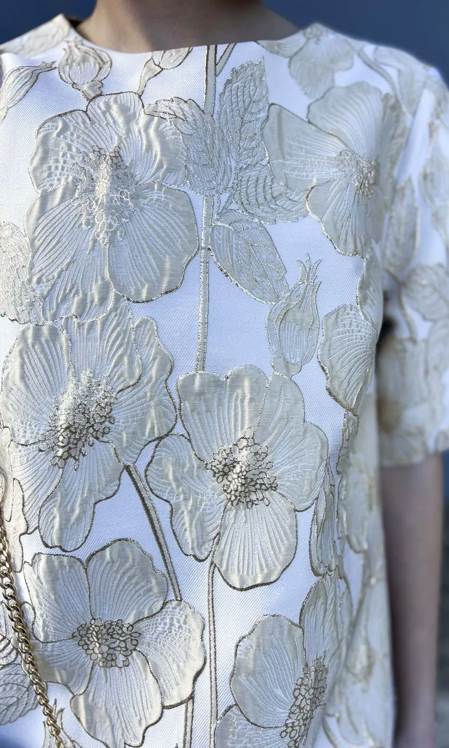 hoss Silk Gold Flower Brocade Phillipa Dress