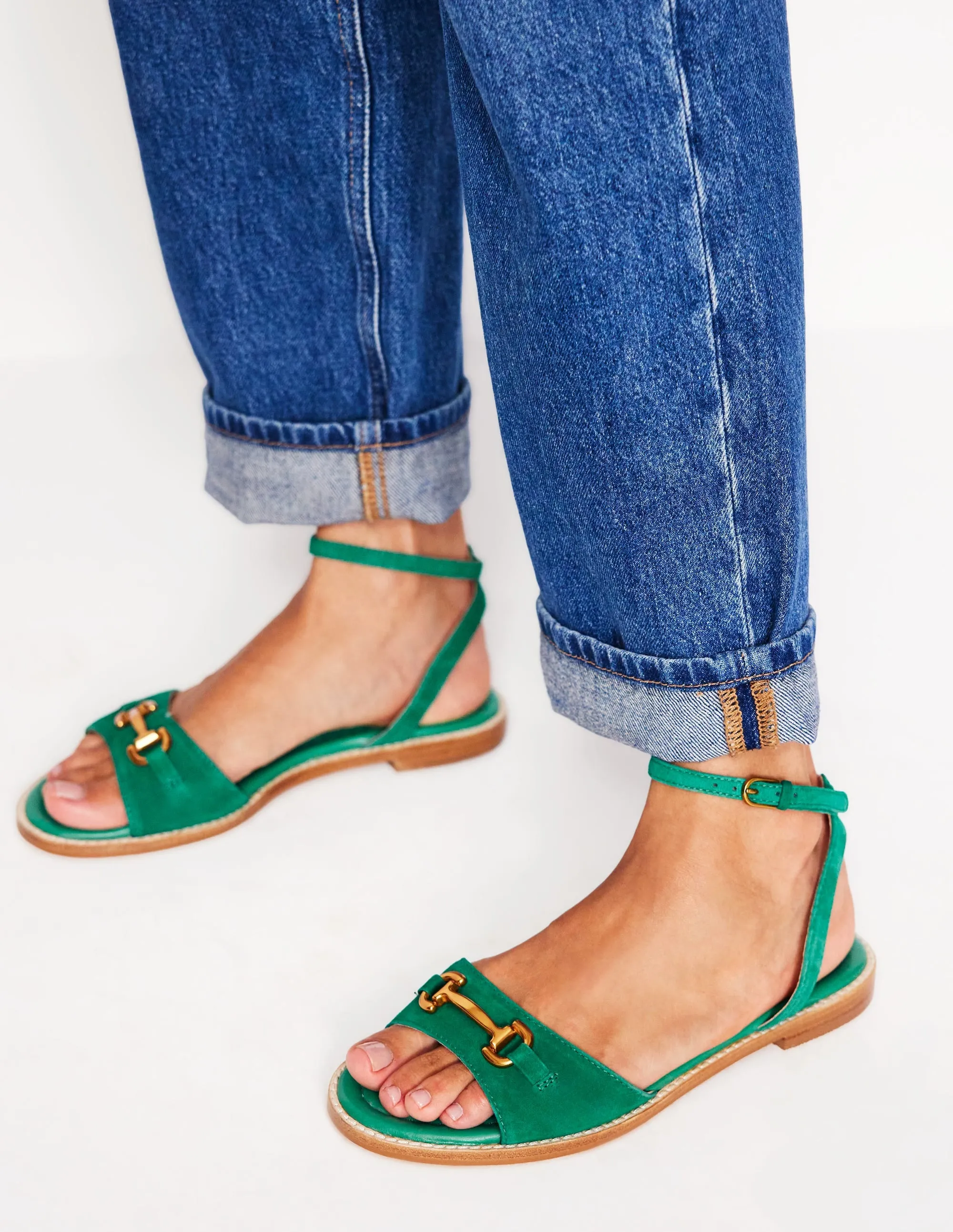 Iris Snaffle Flat Sandals-Rich Emerald