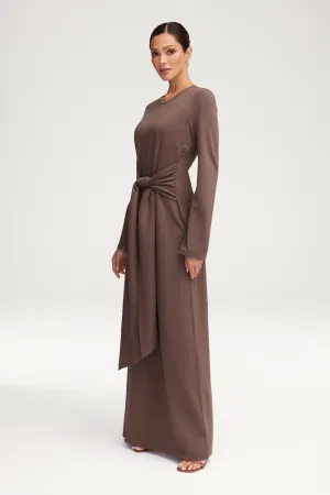 Jersey Tie Front Maxi Dress - Dark Taupe
