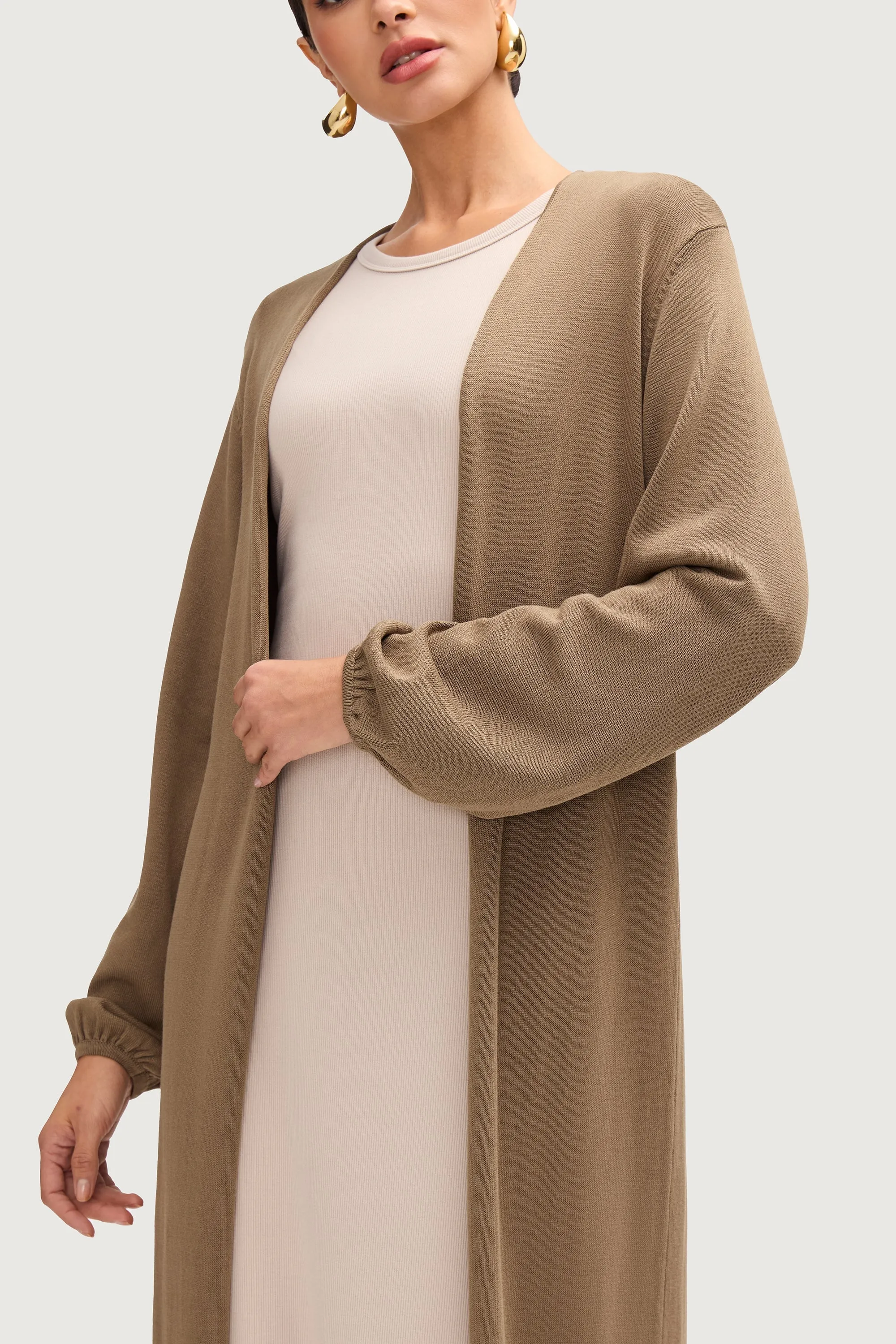 Knit Open Abaya - Olive