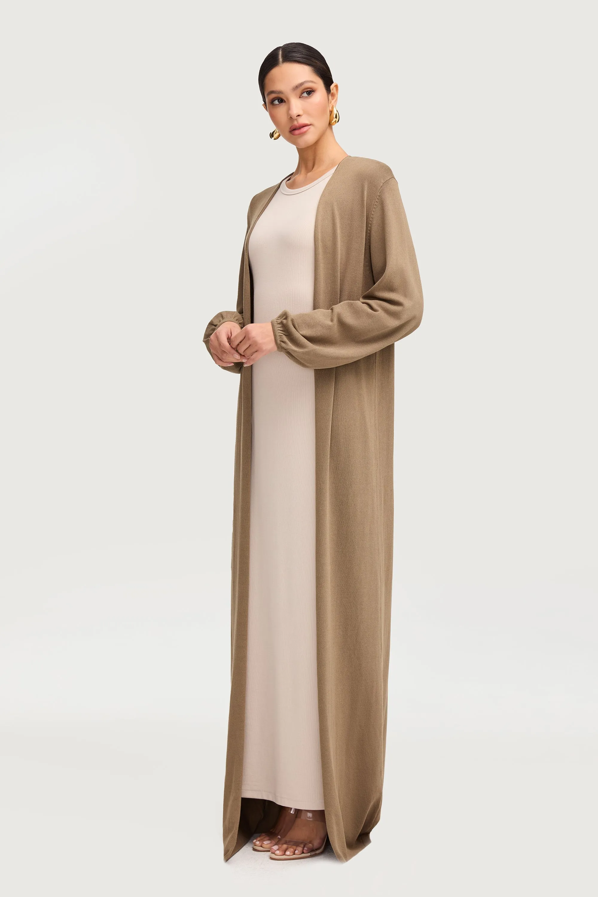 Knit Open Abaya - Olive