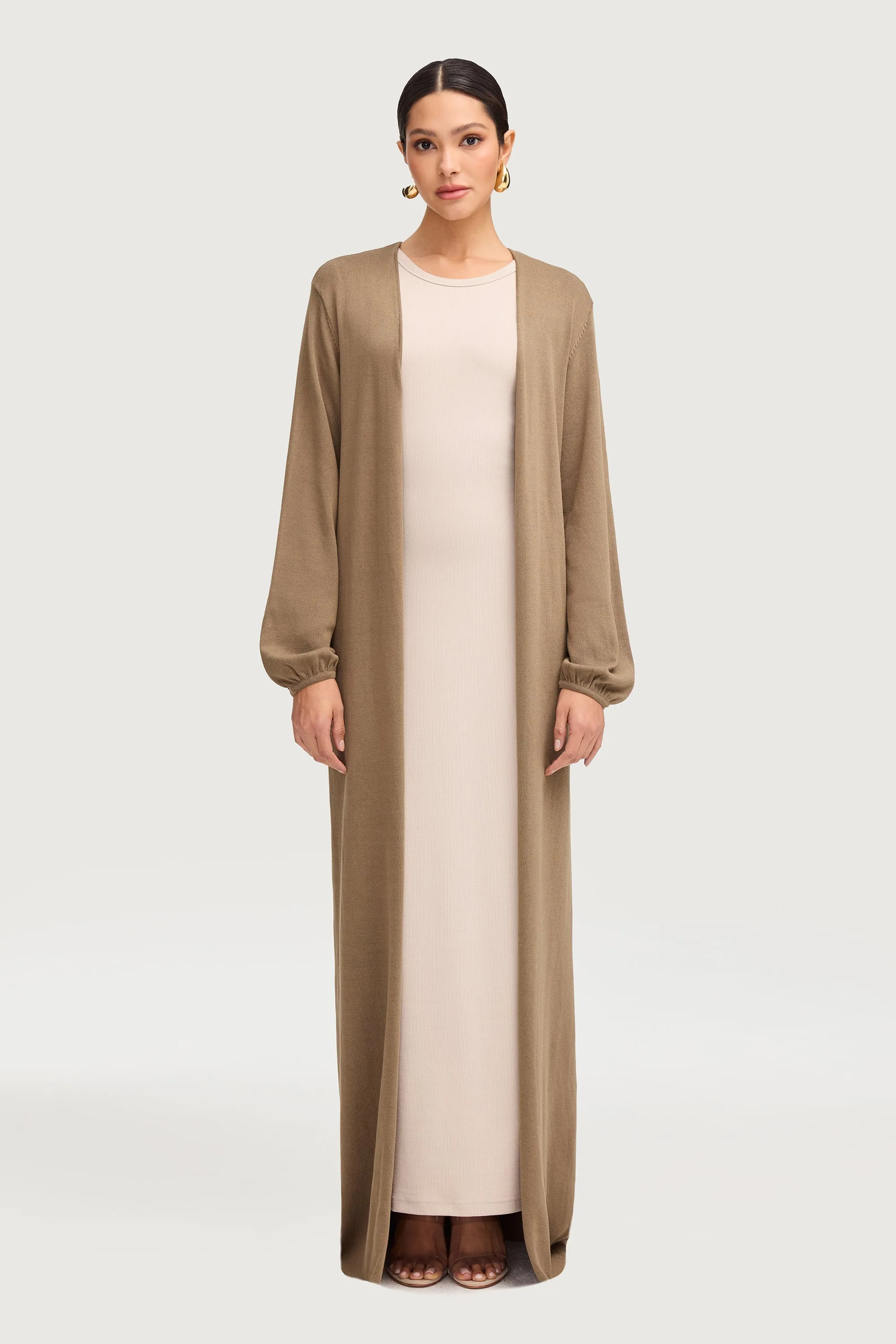 Knit Open Abaya - Olive