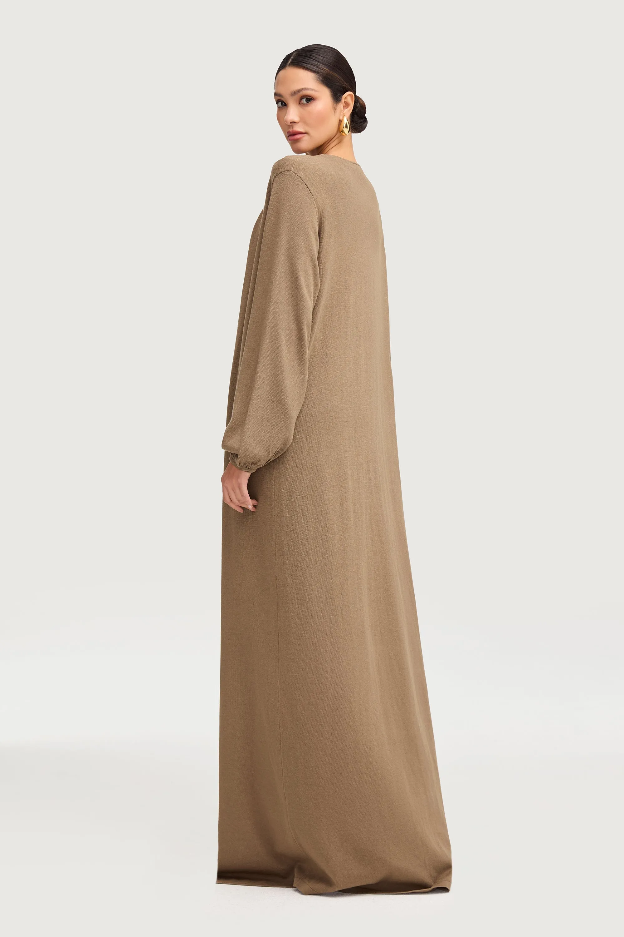 Knit Open Abaya - Olive