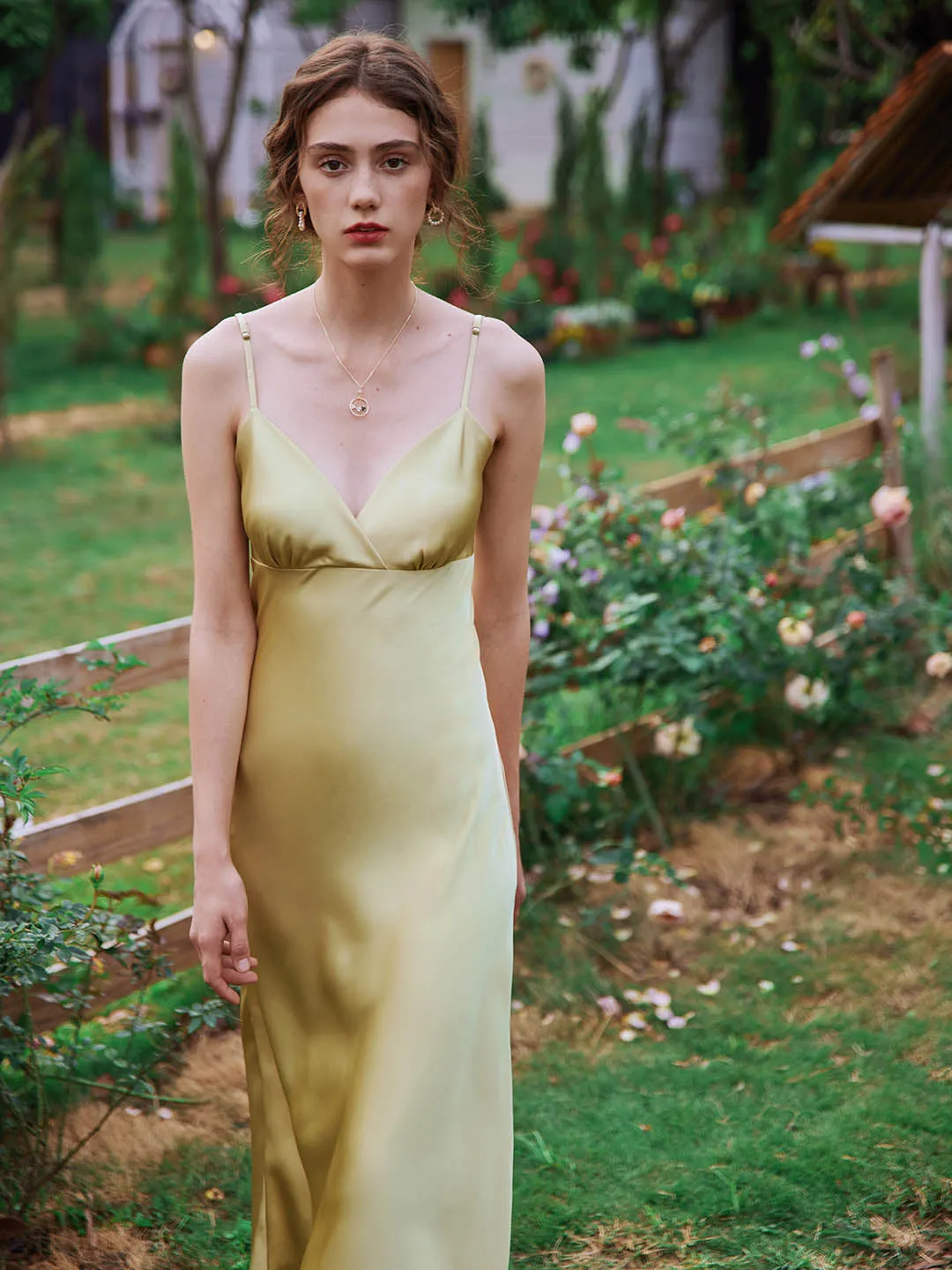 Kristin French V-Neck Slip Yellow-green Dress