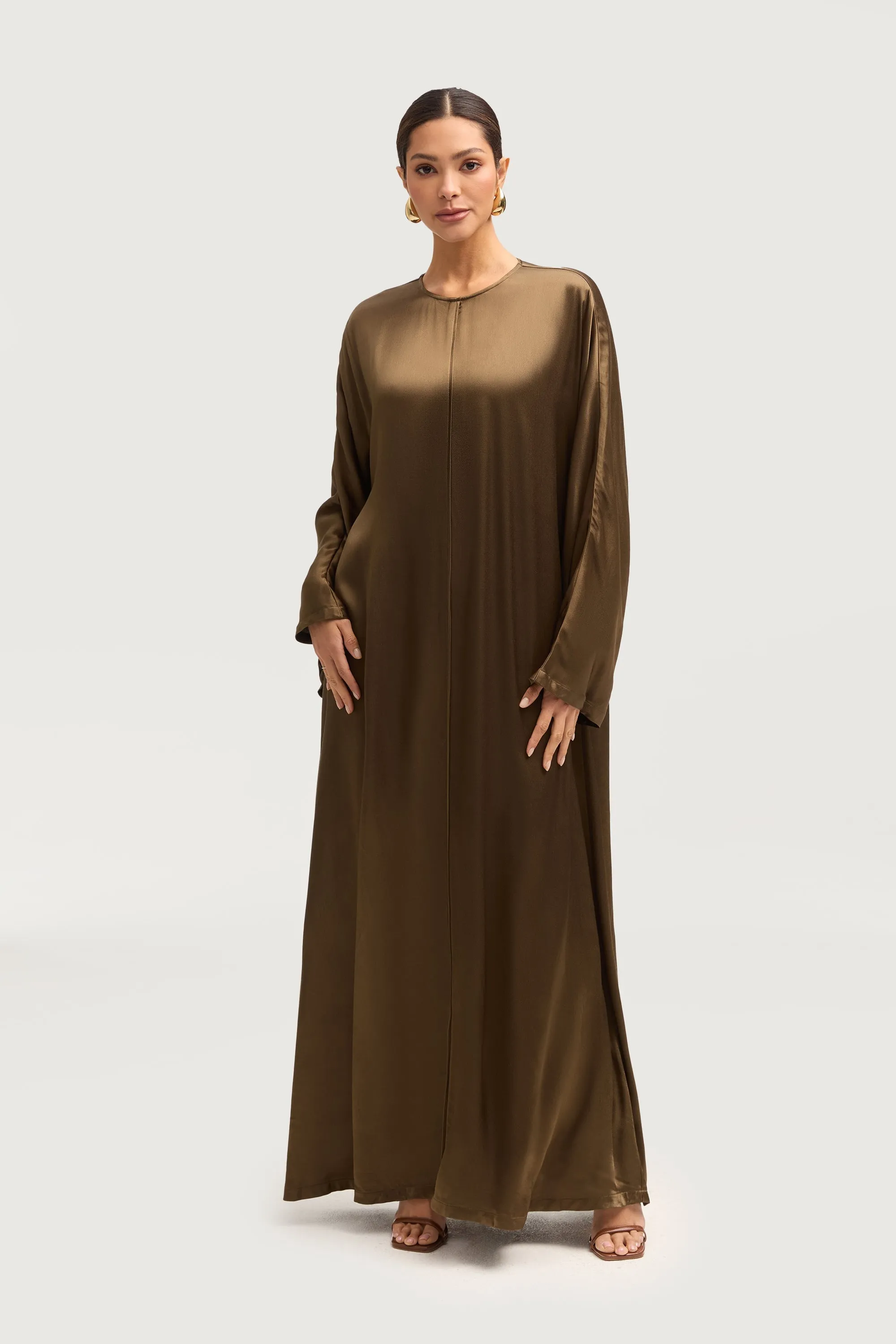 Lateefa Silk Abaya - Olive Night