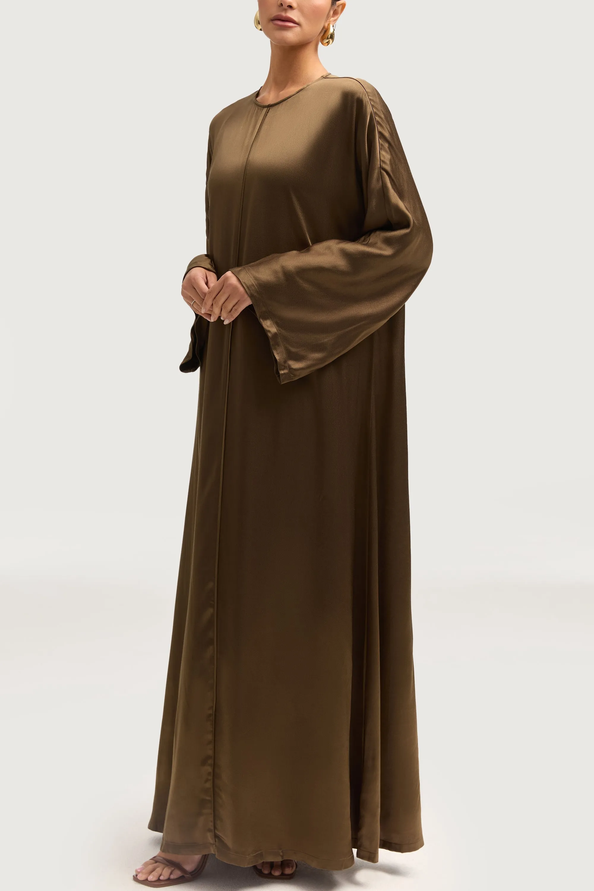 Lateefa Silk Abaya - Olive Night