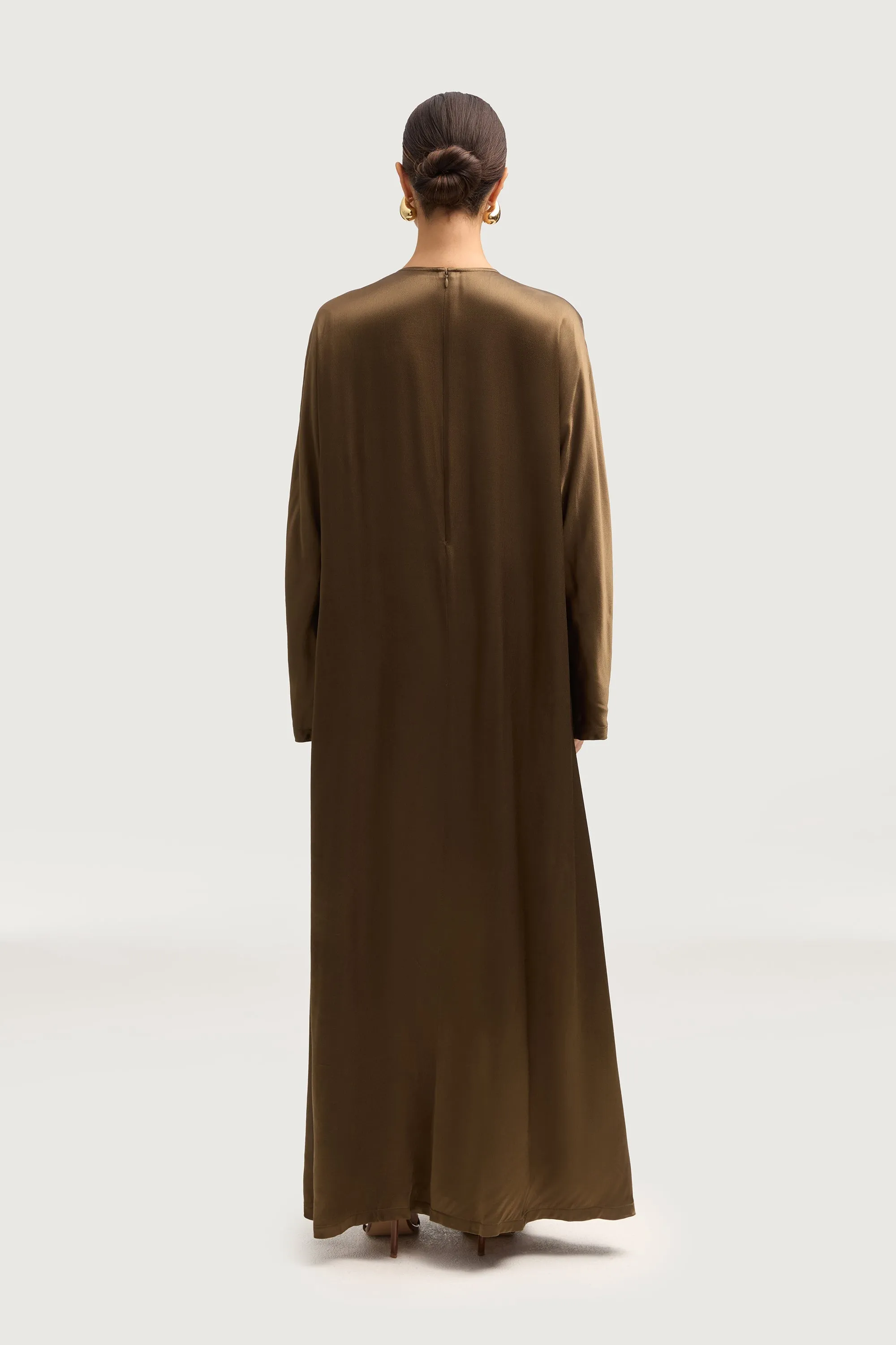 Lateefa Silk Abaya - Olive Night