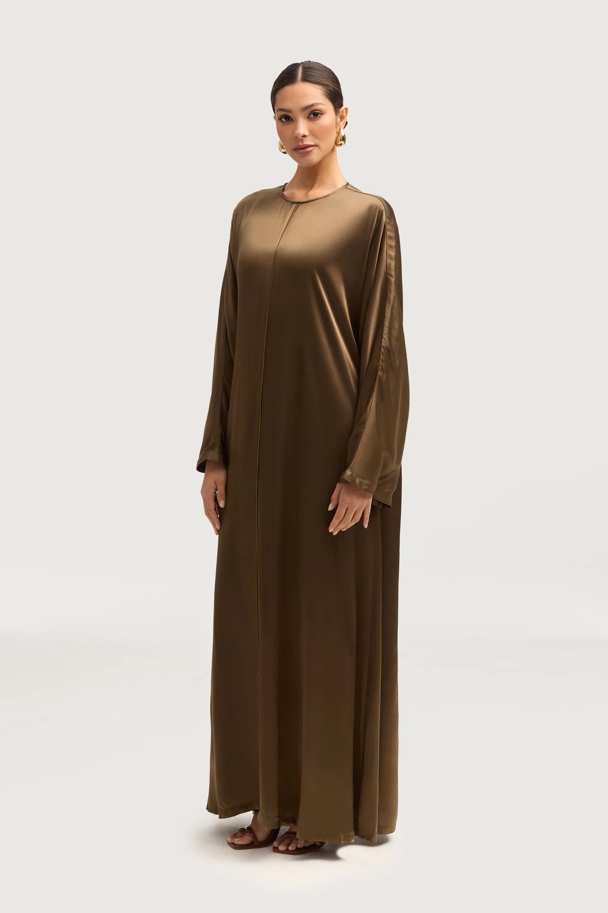 Lateefa Silk Abaya - Olive Night