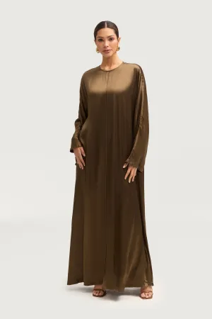 Lateefa Silk Abaya - Olive Night