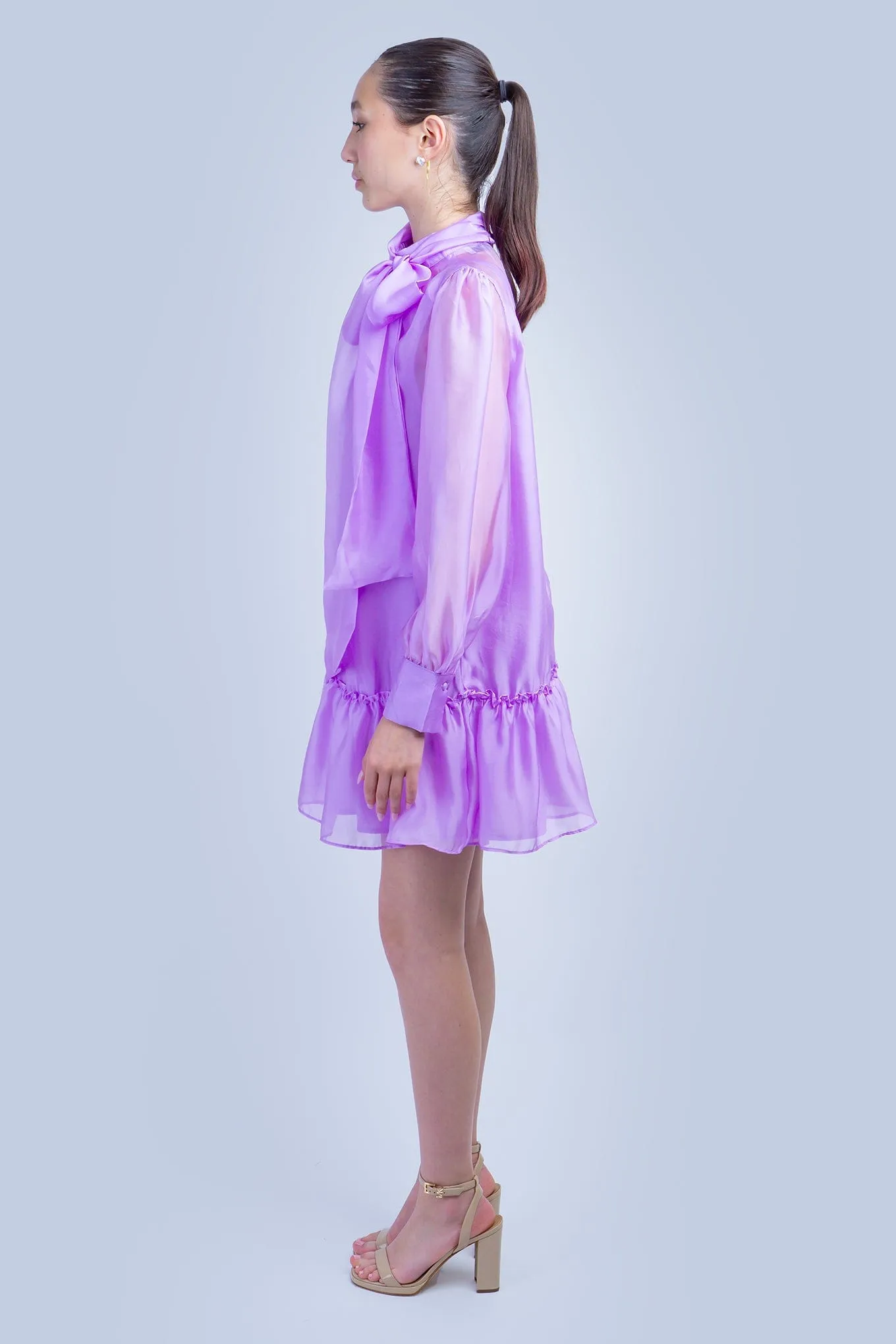 Lavender Soft Chiffon Ruffle Shift Dress