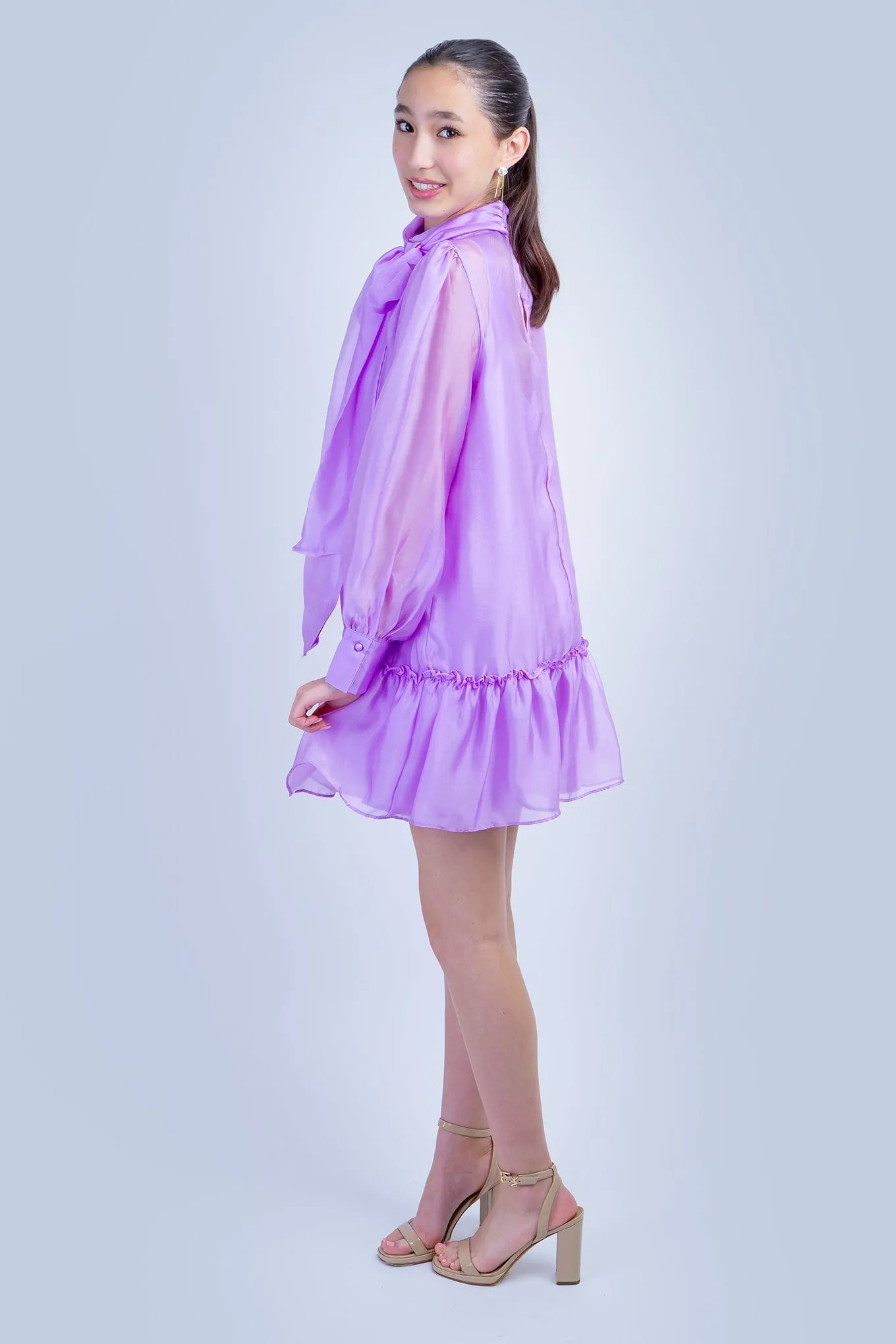 Lavender Soft Chiffon Ruffle Shift Dress