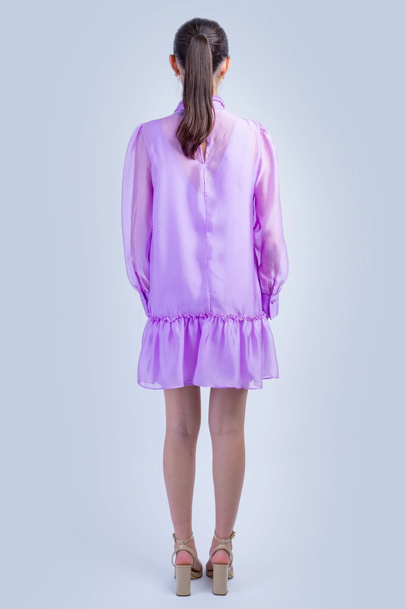 Lavender Soft Chiffon Ruffle Shift Dress