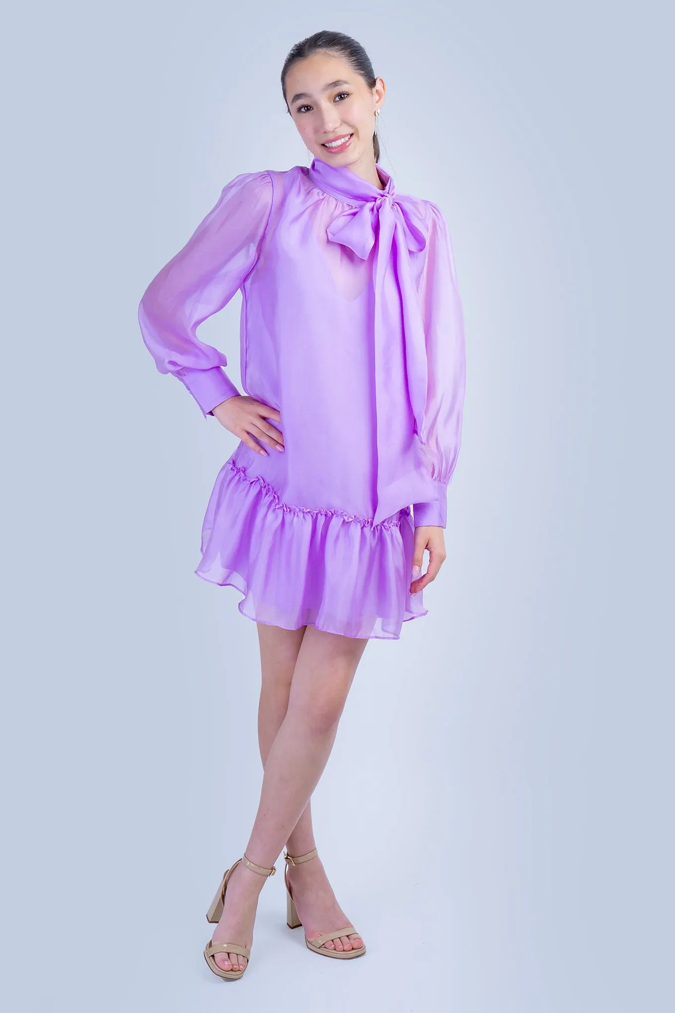 Lavender Soft Chiffon Ruffle Shift Dress