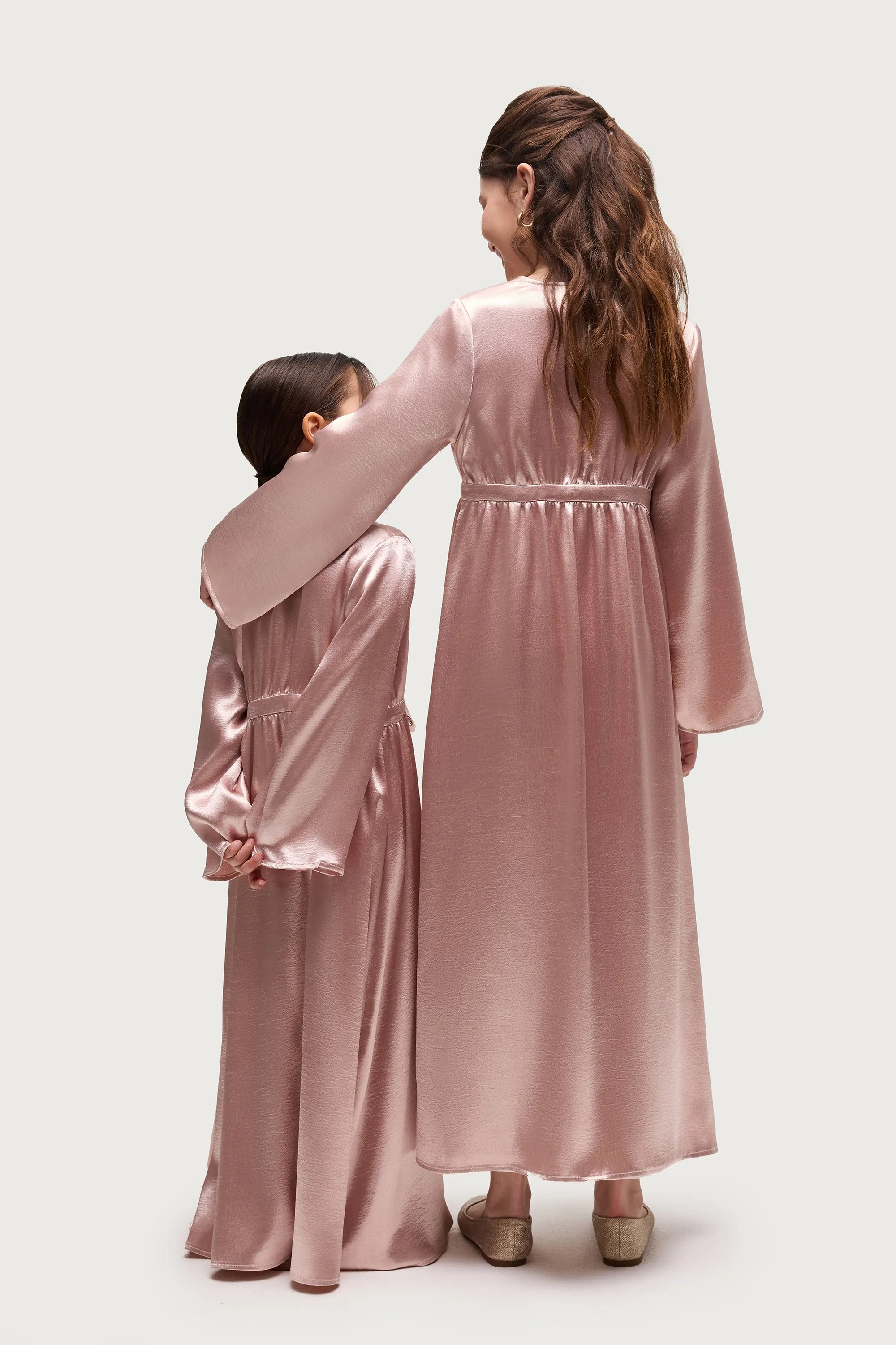 Liana Flare Sleeve Open Abaya - Pink Pearl (Girls)