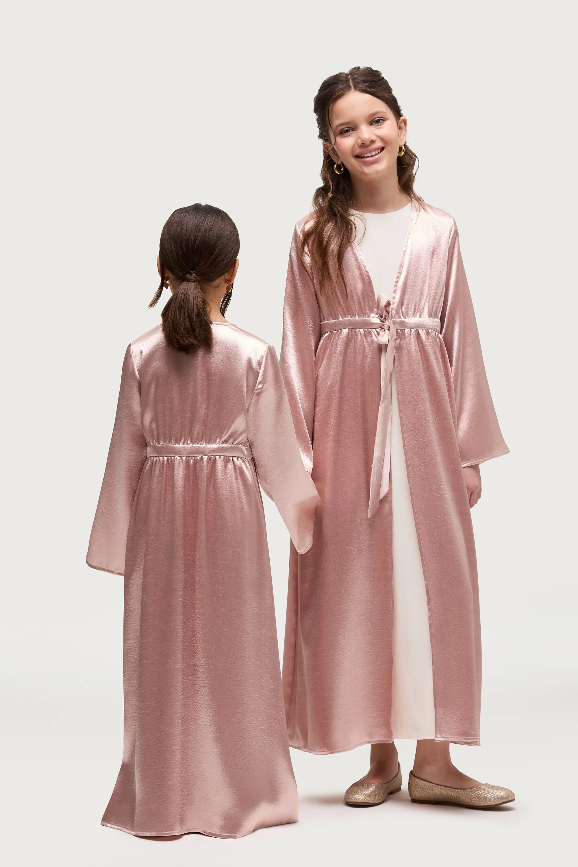 Liana Flare Sleeve Open Abaya - Pink Pearl (Girls)