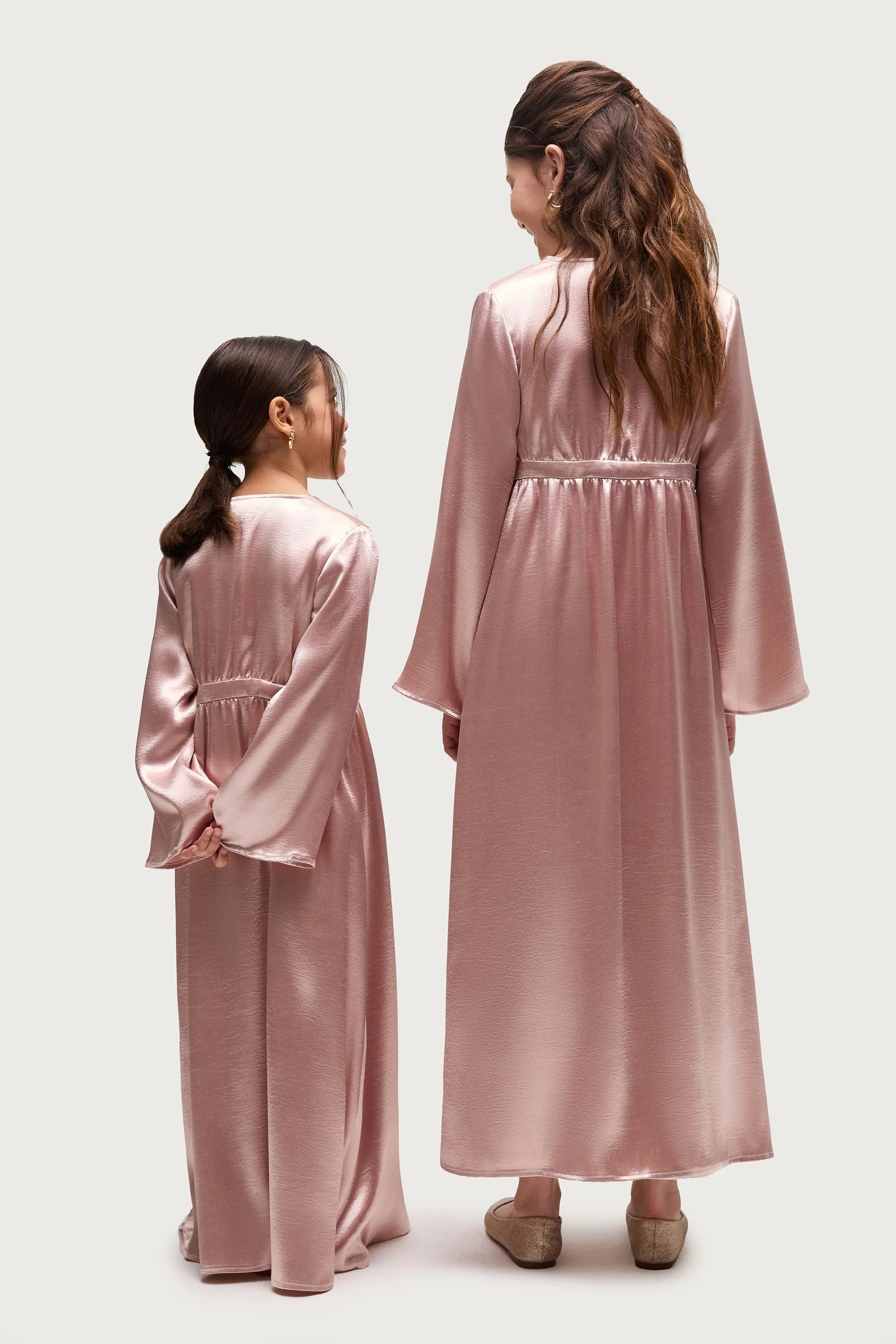 Liana Flare Sleeve Open Abaya - Pink Pearl (Girls)