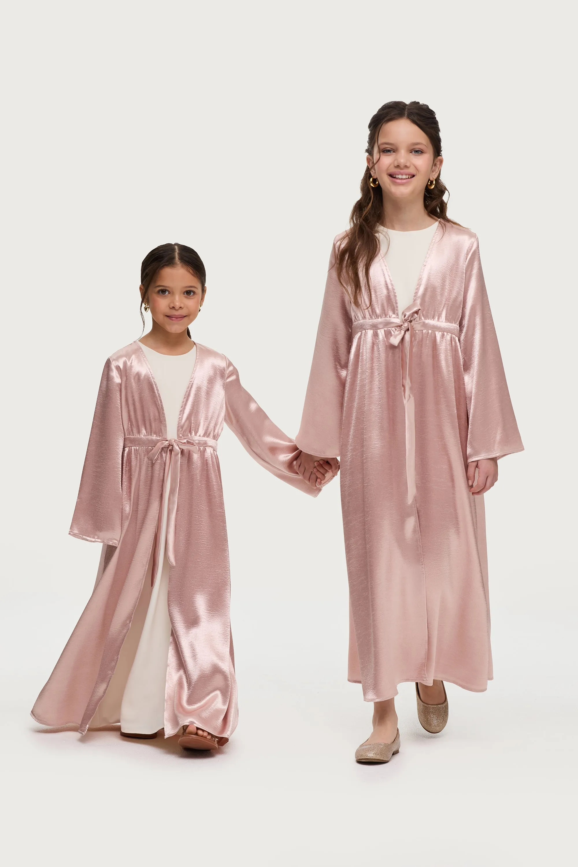 Liana Flare Sleeve Open Abaya - Pink Pearl (Girls)