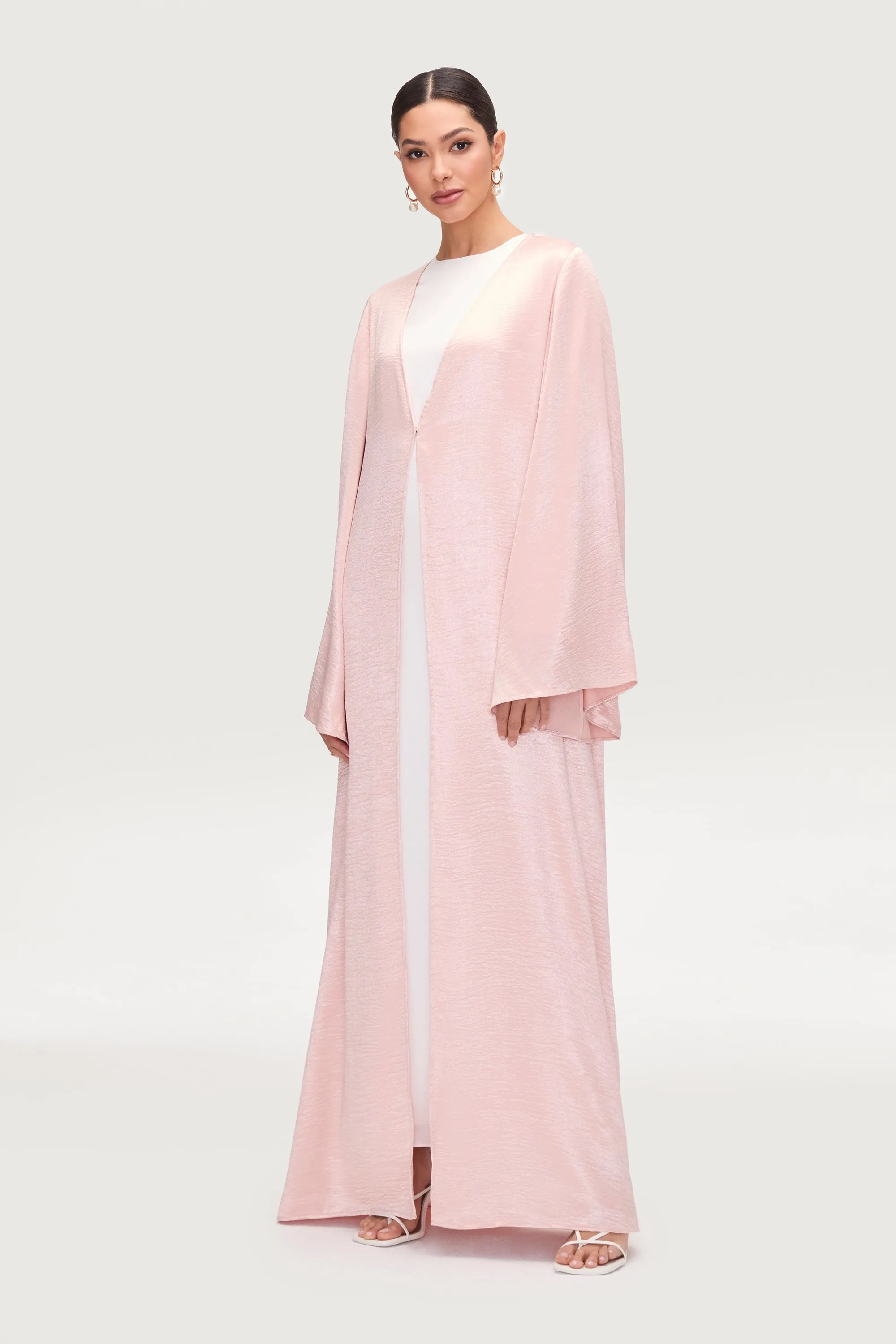 Liana Flare Sleeve Open Abaya - Pink Pearl