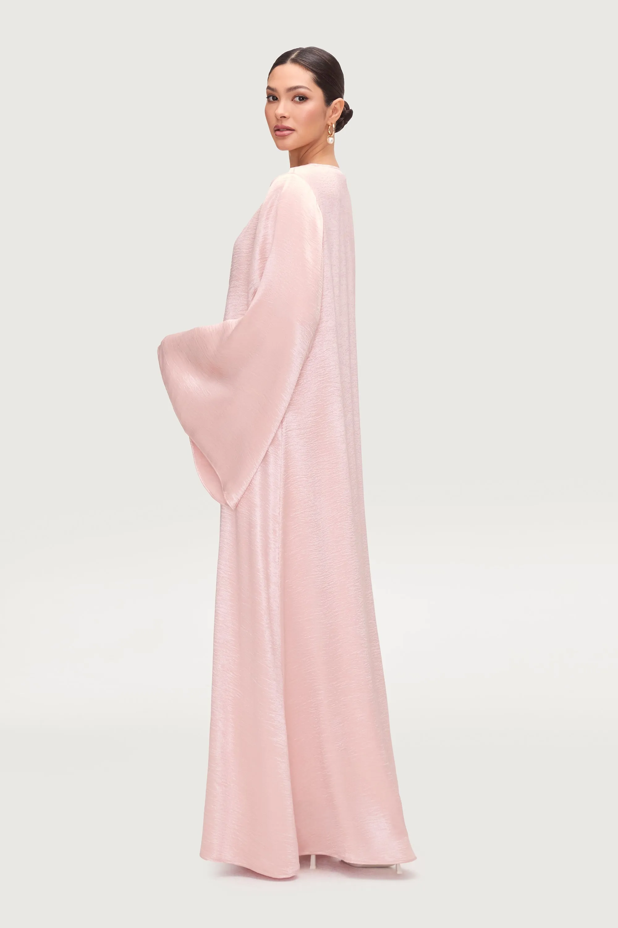 Liana Flare Sleeve Open Abaya - Pink Pearl
