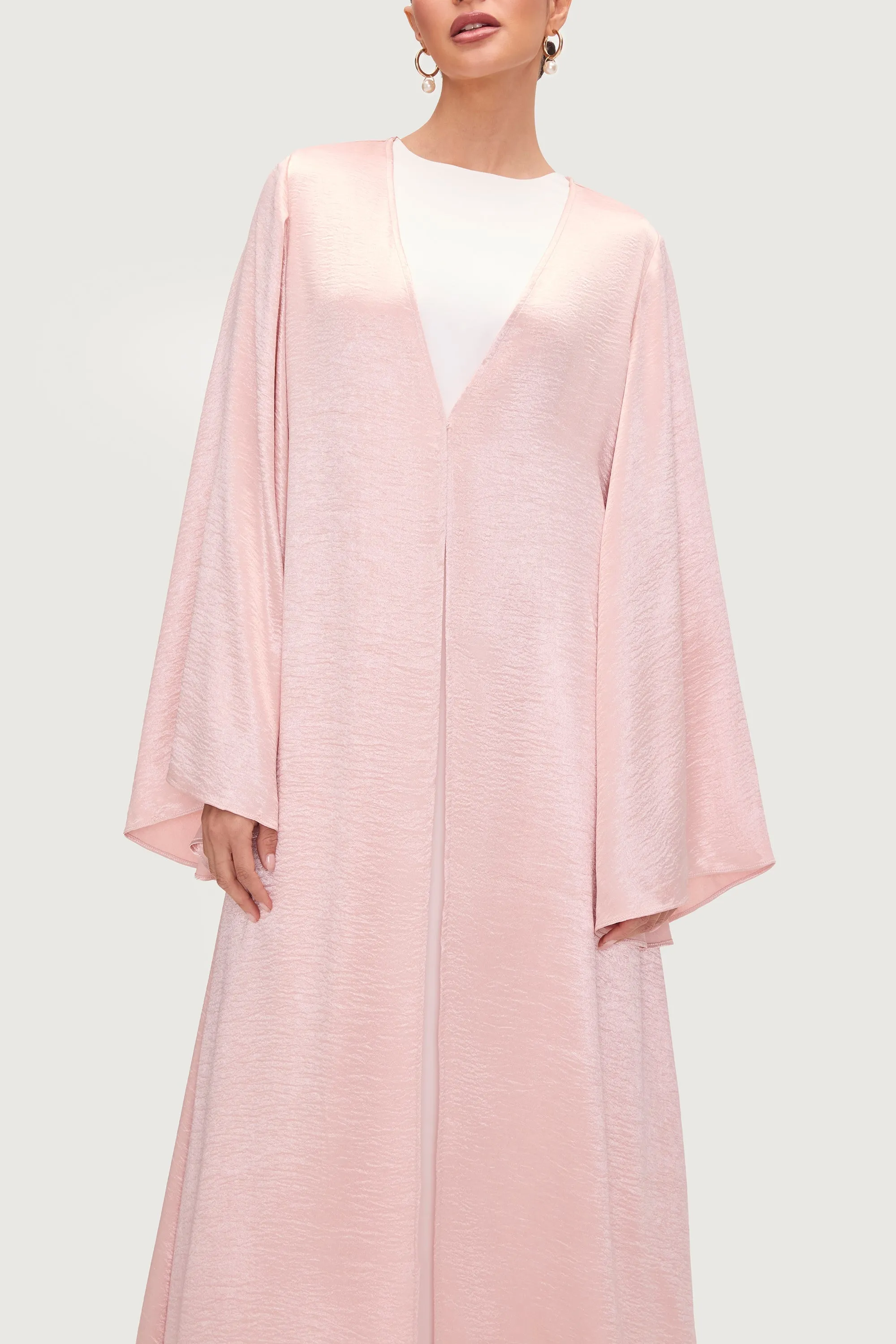 Liana Flare Sleeve Open Abaya - Pink Pearl